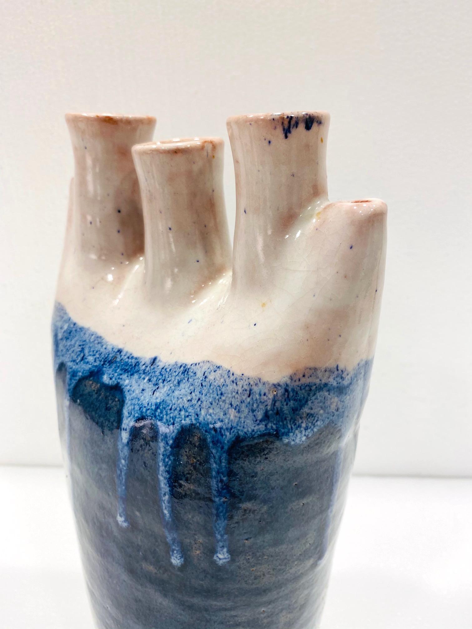 Mid-Century Modern Abstract Ceramic Pottery Vase in Navy Blue, Germany, c 1970s 4