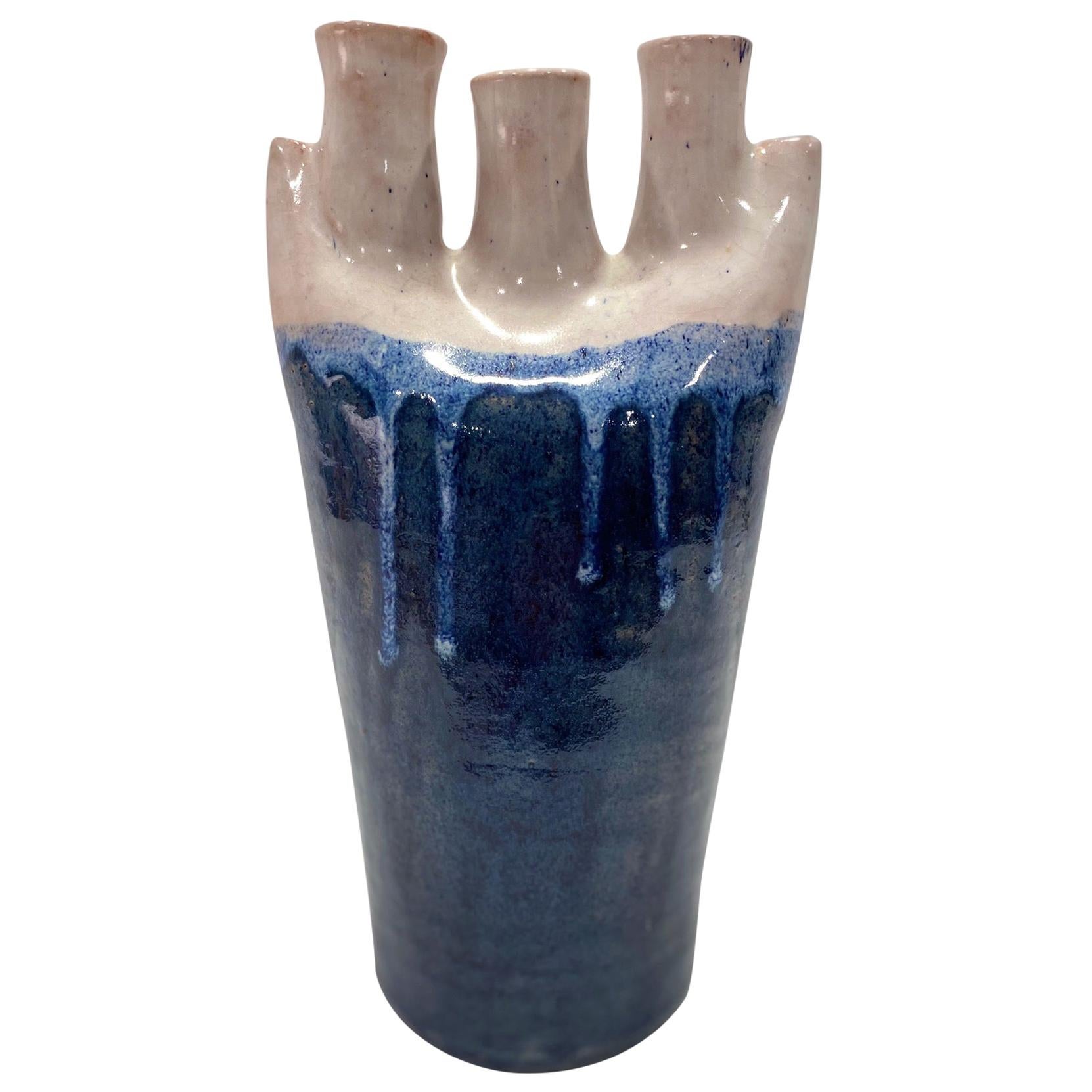 Mid-Century Modern Abstract Ceramic Pottery Vase in Navy Blue, Germany, c 1970s