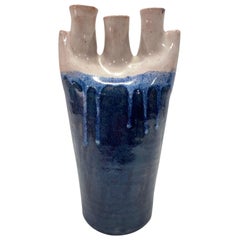 Mid-Century Modern Abstract Ceramic Pottery Vase in Navy Blue, Germany, c 1970s