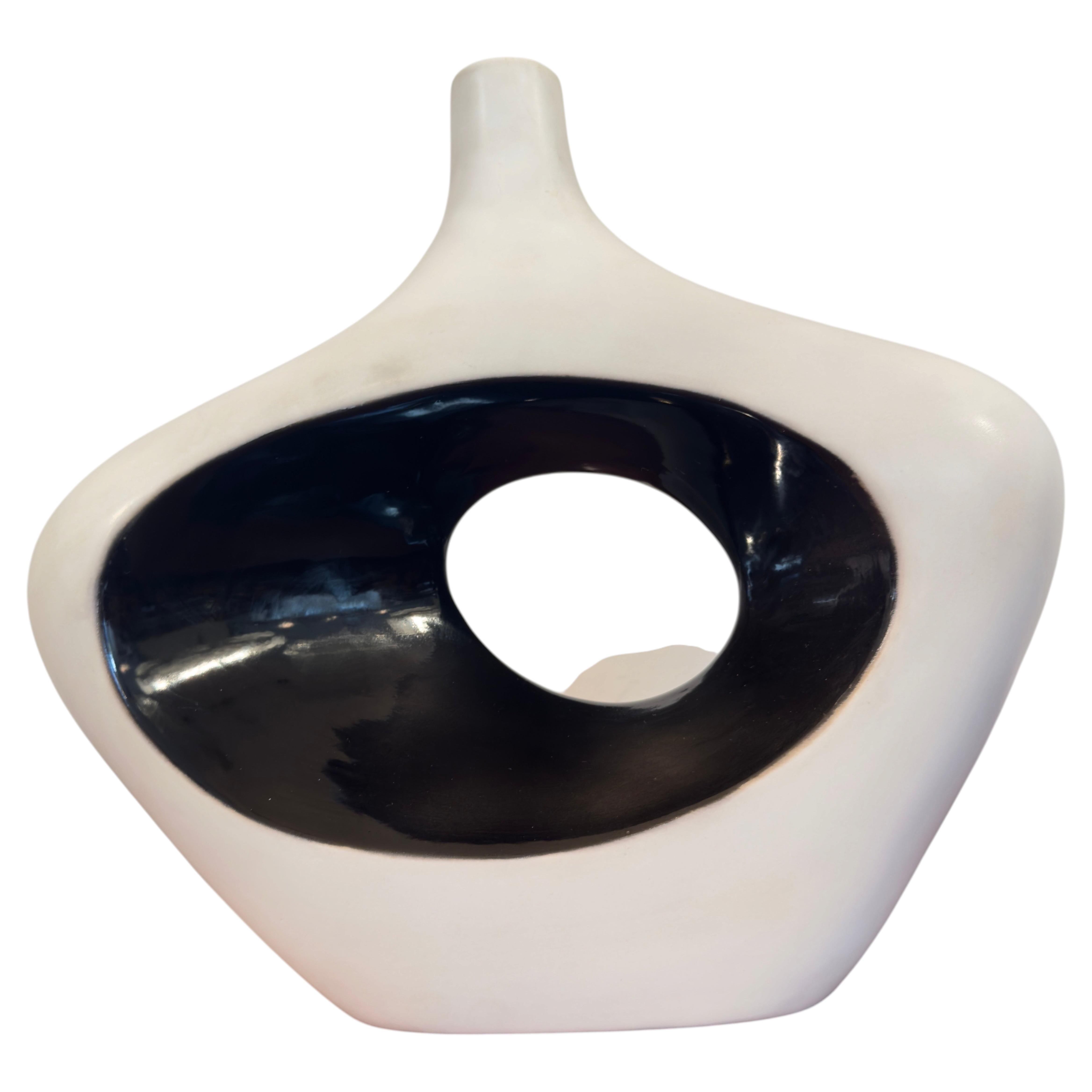 Mid-Century Modern Ceramic Vase, Black and White Glaze, Italy, 1968