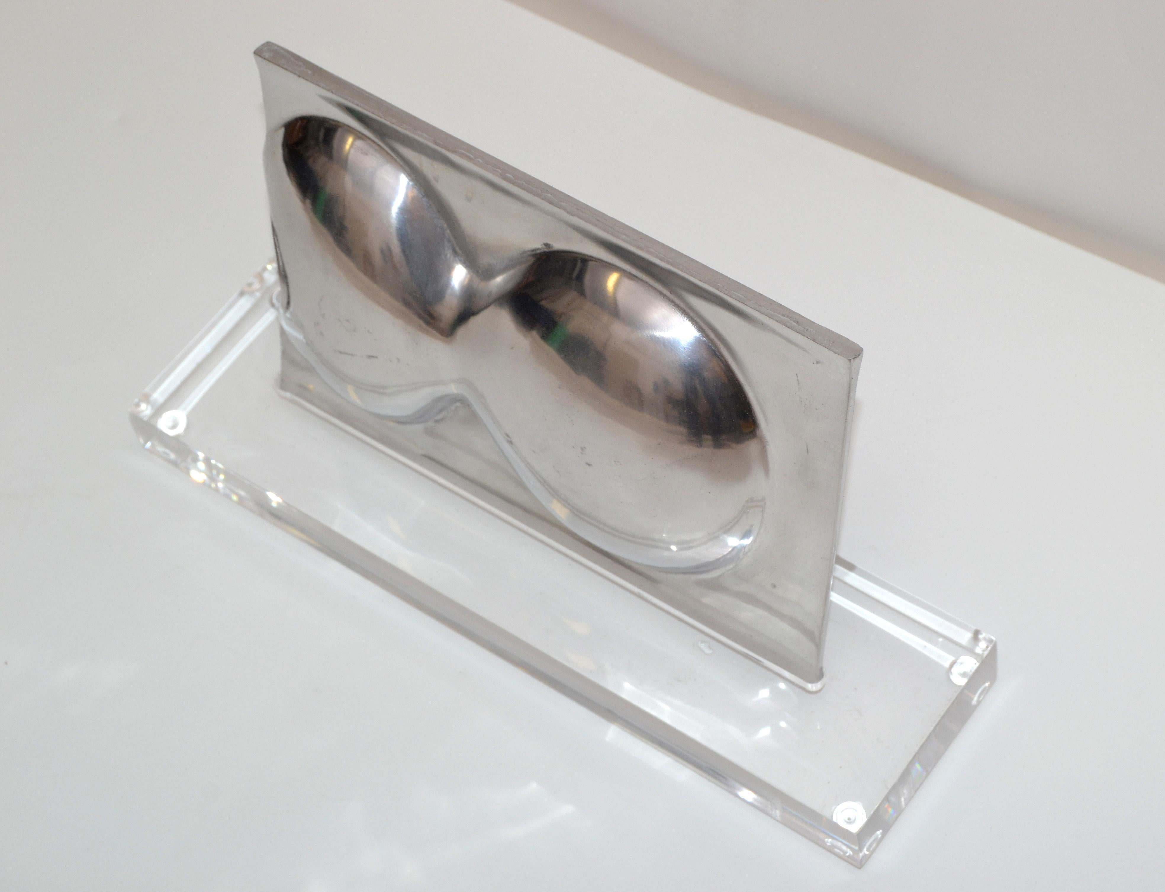 Hand-Crafted Mid-Century Modern Abstract Chrome and Lucite Table Sculpture, 1970 For Sale