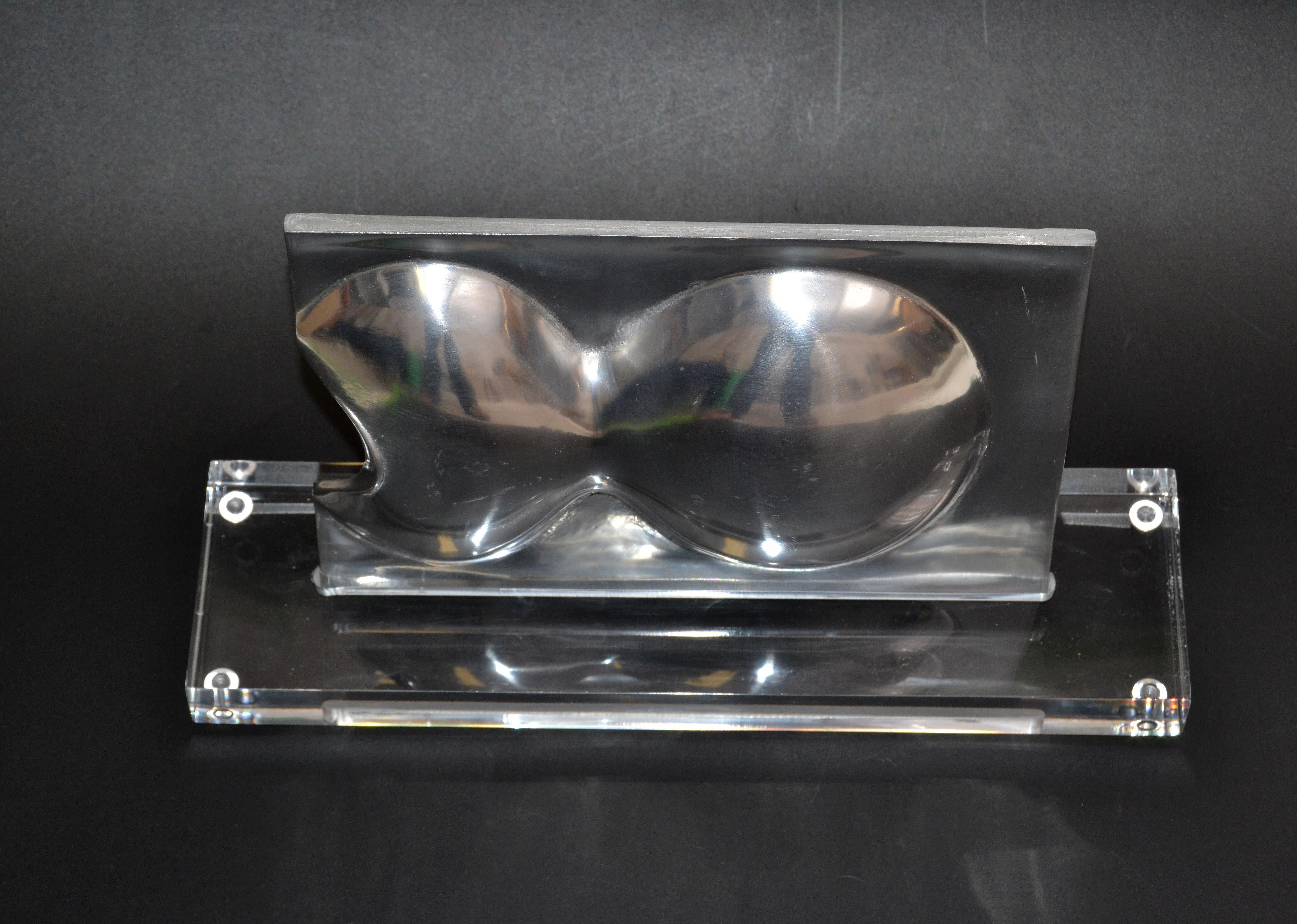 Late 20th Century Mid-Century Modern Abstract Chrome and Lucite Table Sculpture, 1970 For Sale