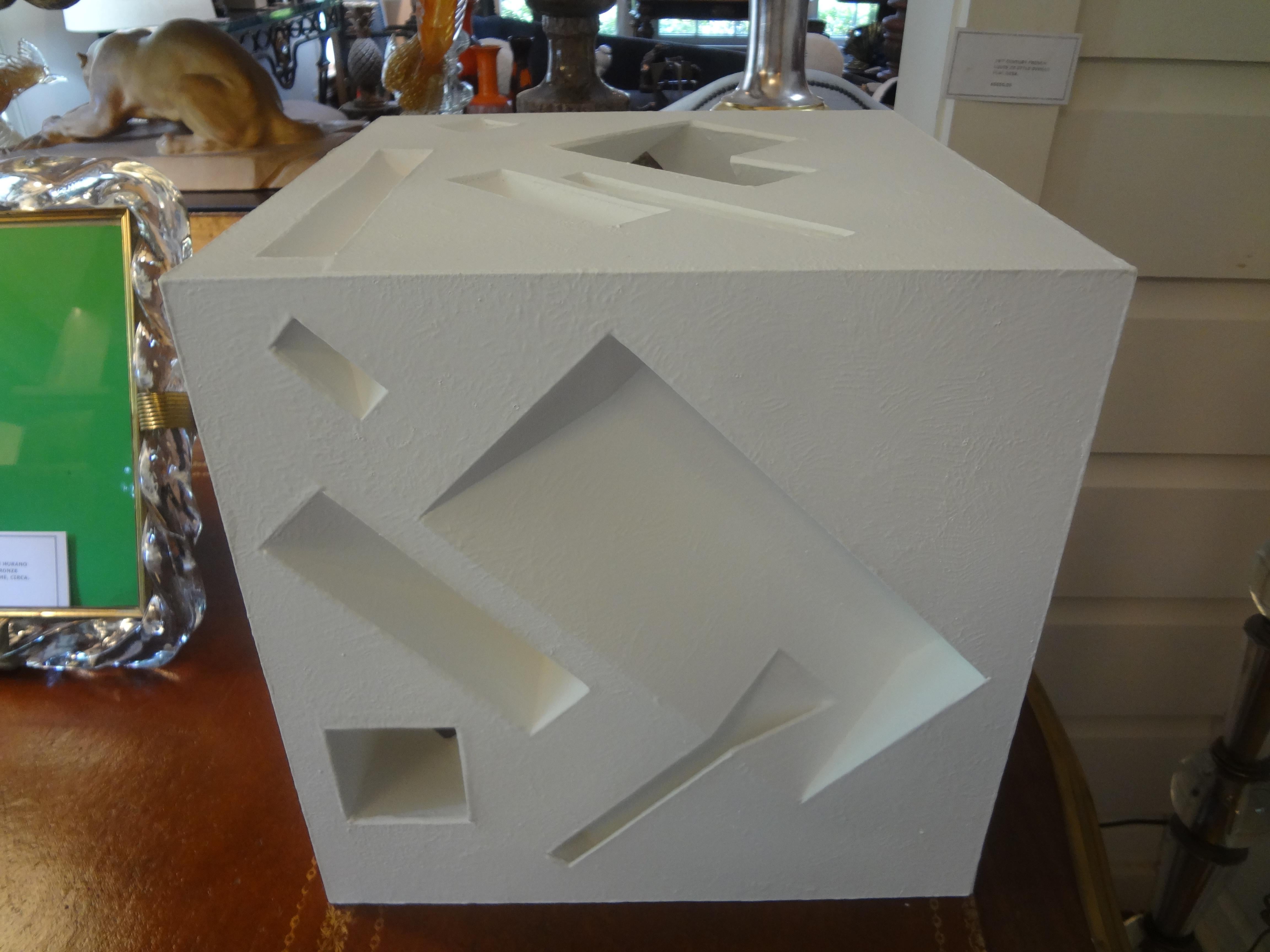 Stunning modernist cube sculpture signed Steve Upham. This well executed Mid-20th Century abstract sculpture is made of paper mache / cardboard and is absolutely gorgeous from every viewpoint. Artist signed.