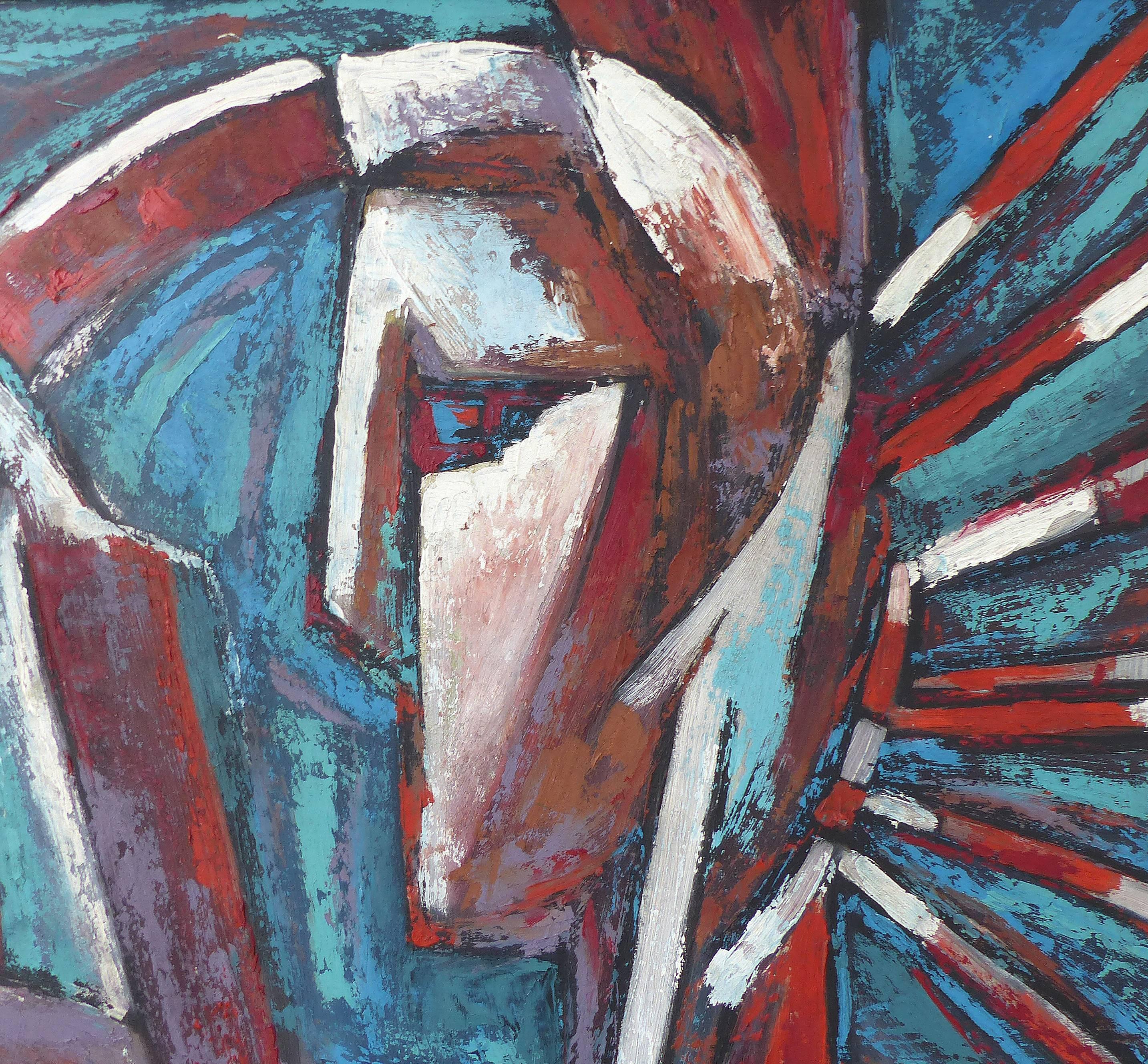 Mid-Century Modern Abstract Cubist Portrait In Good Condition In Miami, FL