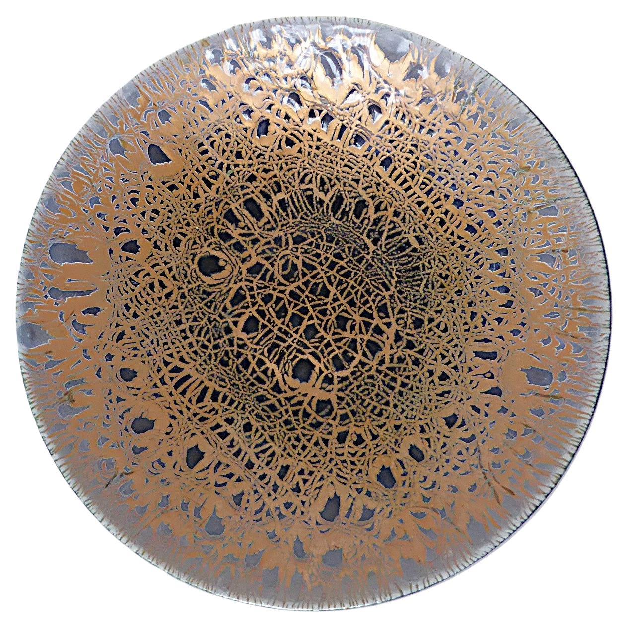 Plato esmaltado de cobre de diseño abstracto moderno de mediados de siglo Harold Tishler Años 50