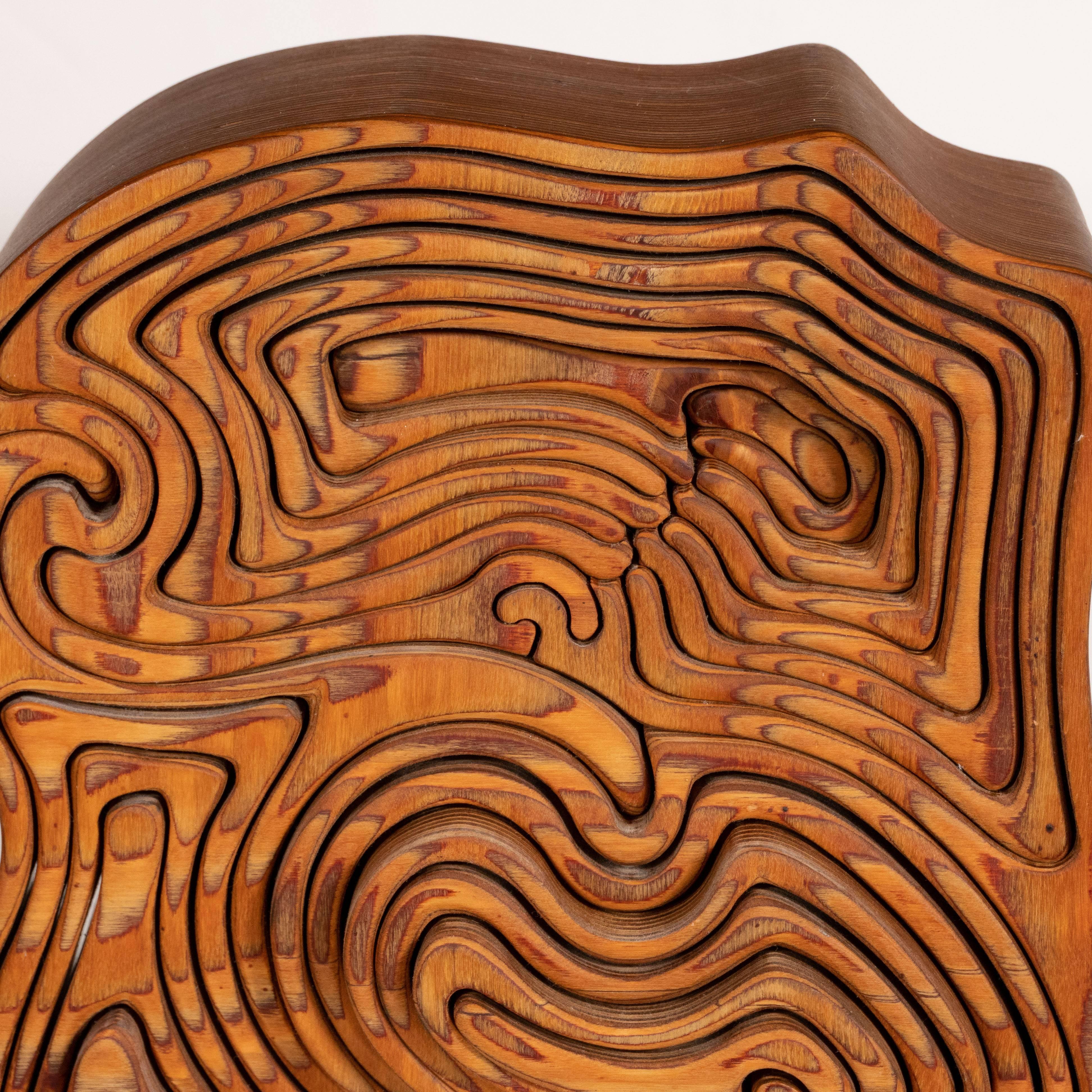 Mid-Century Modern Abstract Dynamic Olive Wood Puzzle Sculpture 4
