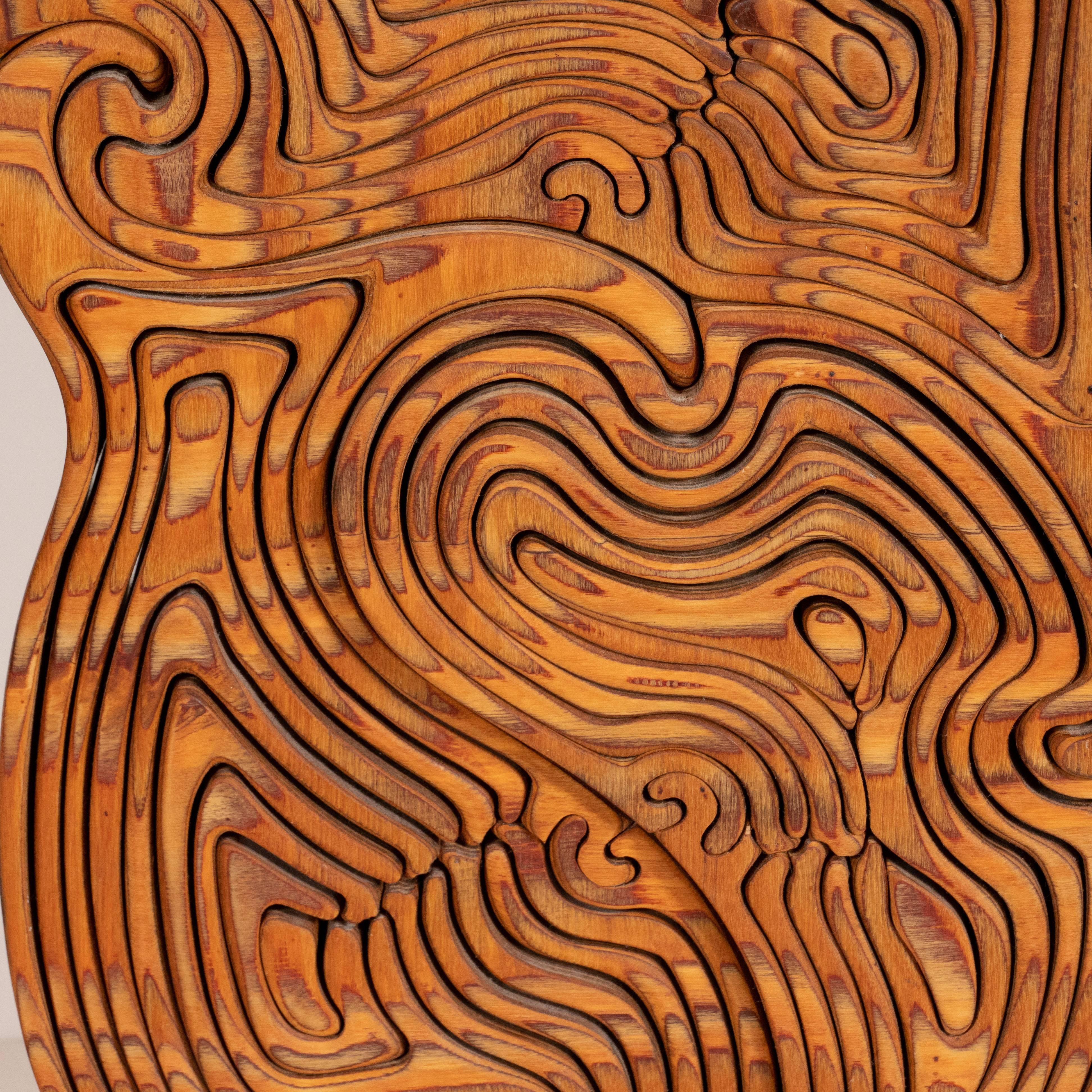 Mid-Century Modern Abstract Dynamic Olive Wood Puzzle Sculpture 5