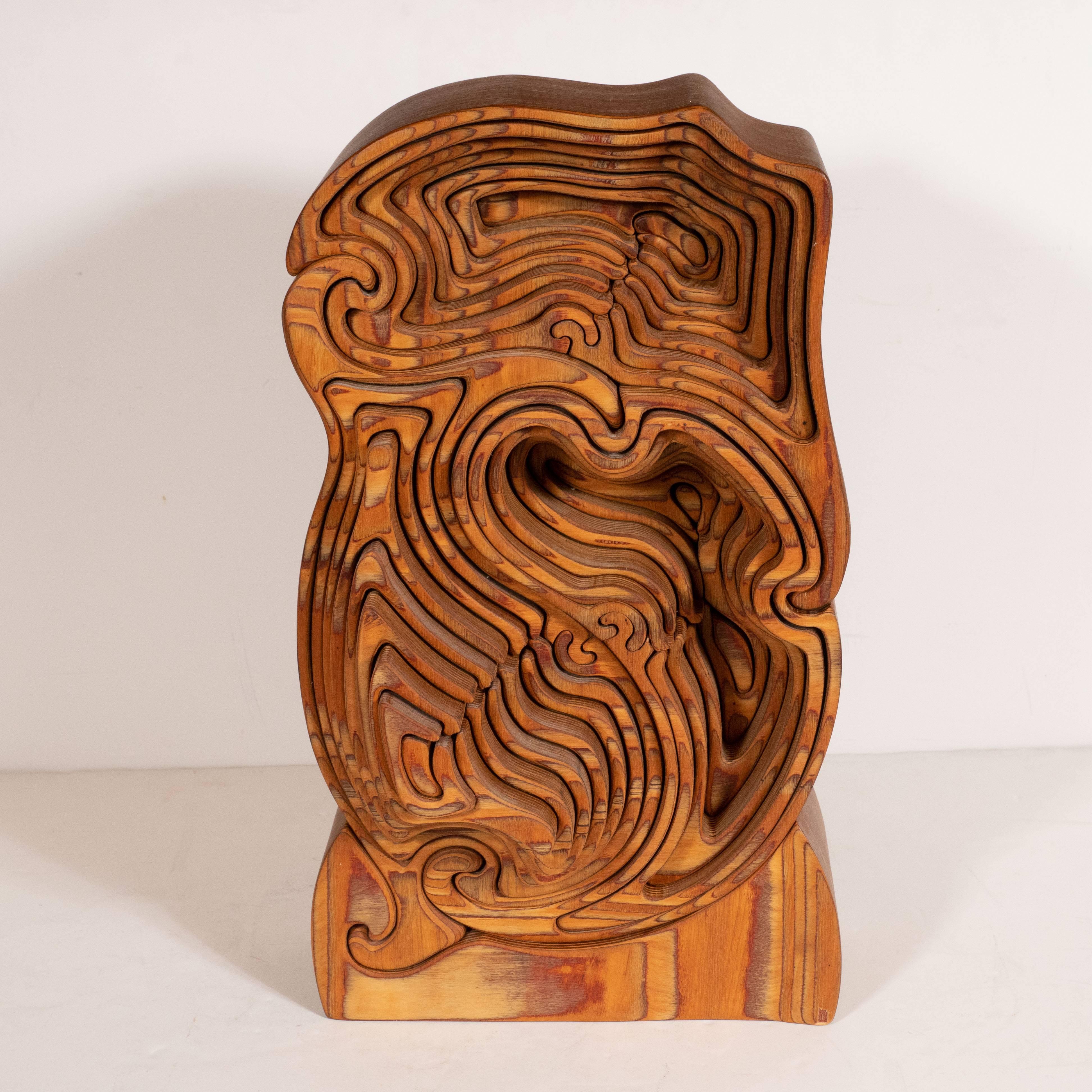 Mid-Century Modern Abstract Dynamic Olive Wood Puzzle Sculpture In Excellent Condition In New York, NY
