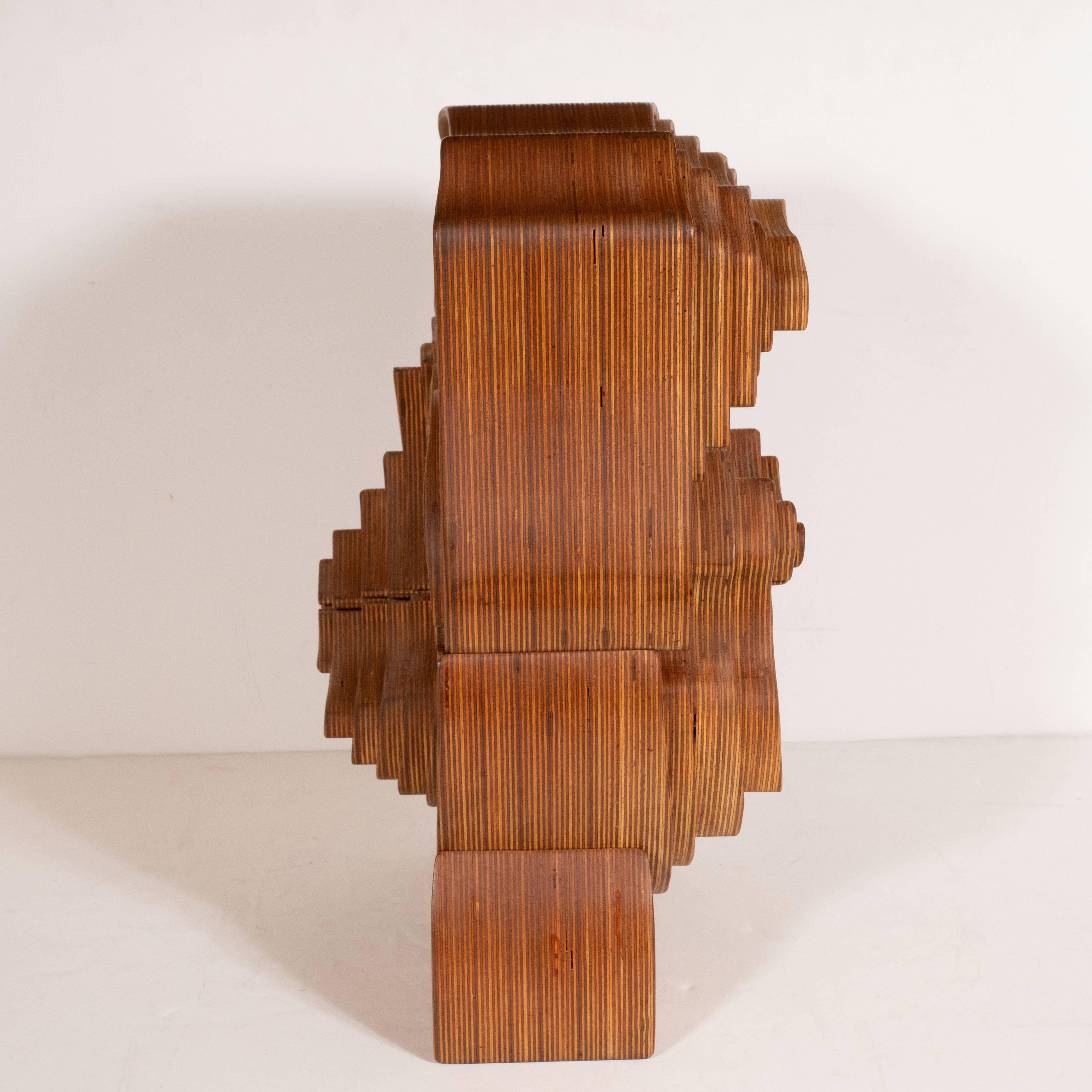 Late 20th Century Mid-Century Modern Abstract Dynamic Olive Wood Puzzle Sculpture
