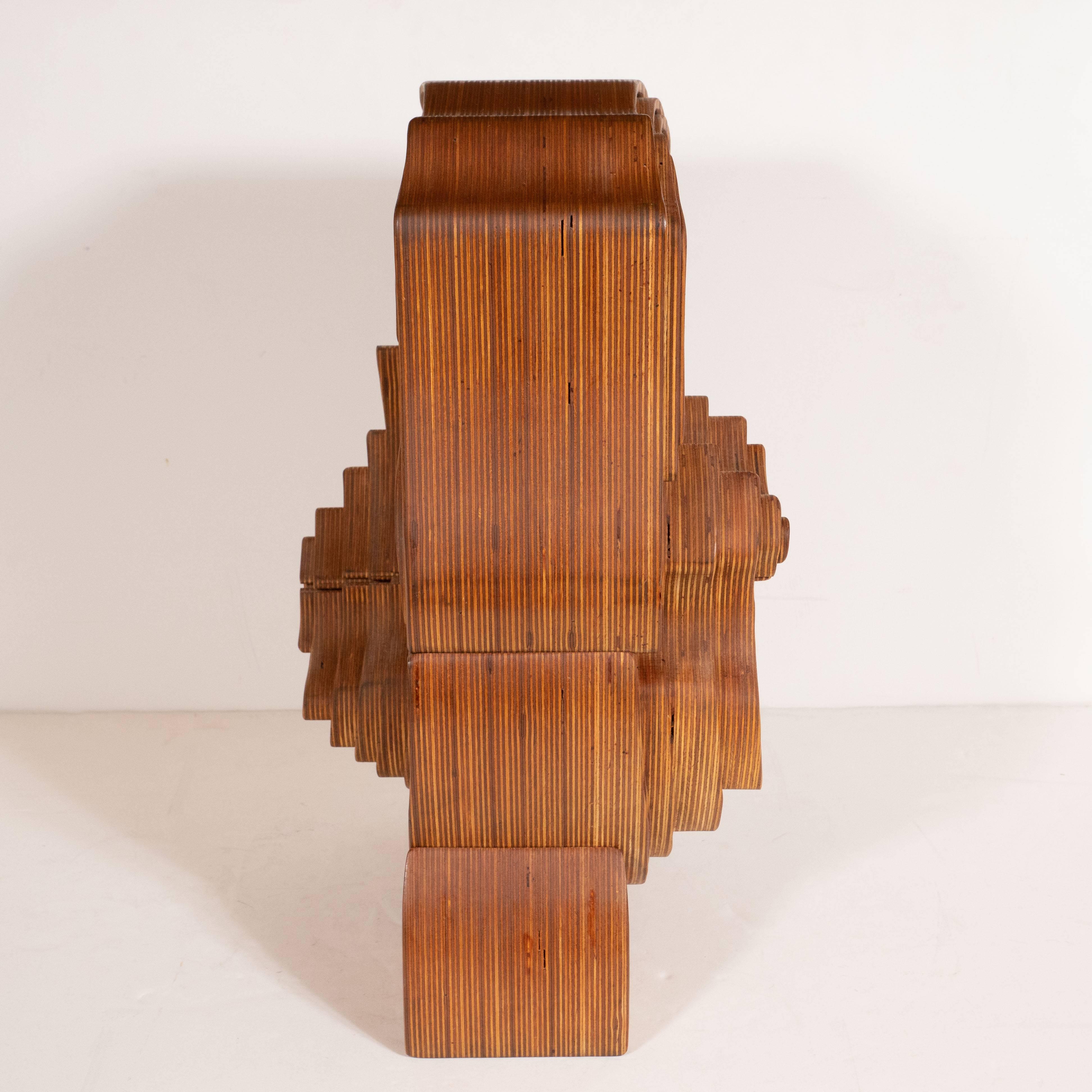 Mid-Century Modern Abstract Dynamic Olive Wood Puzzle Sculpture 1