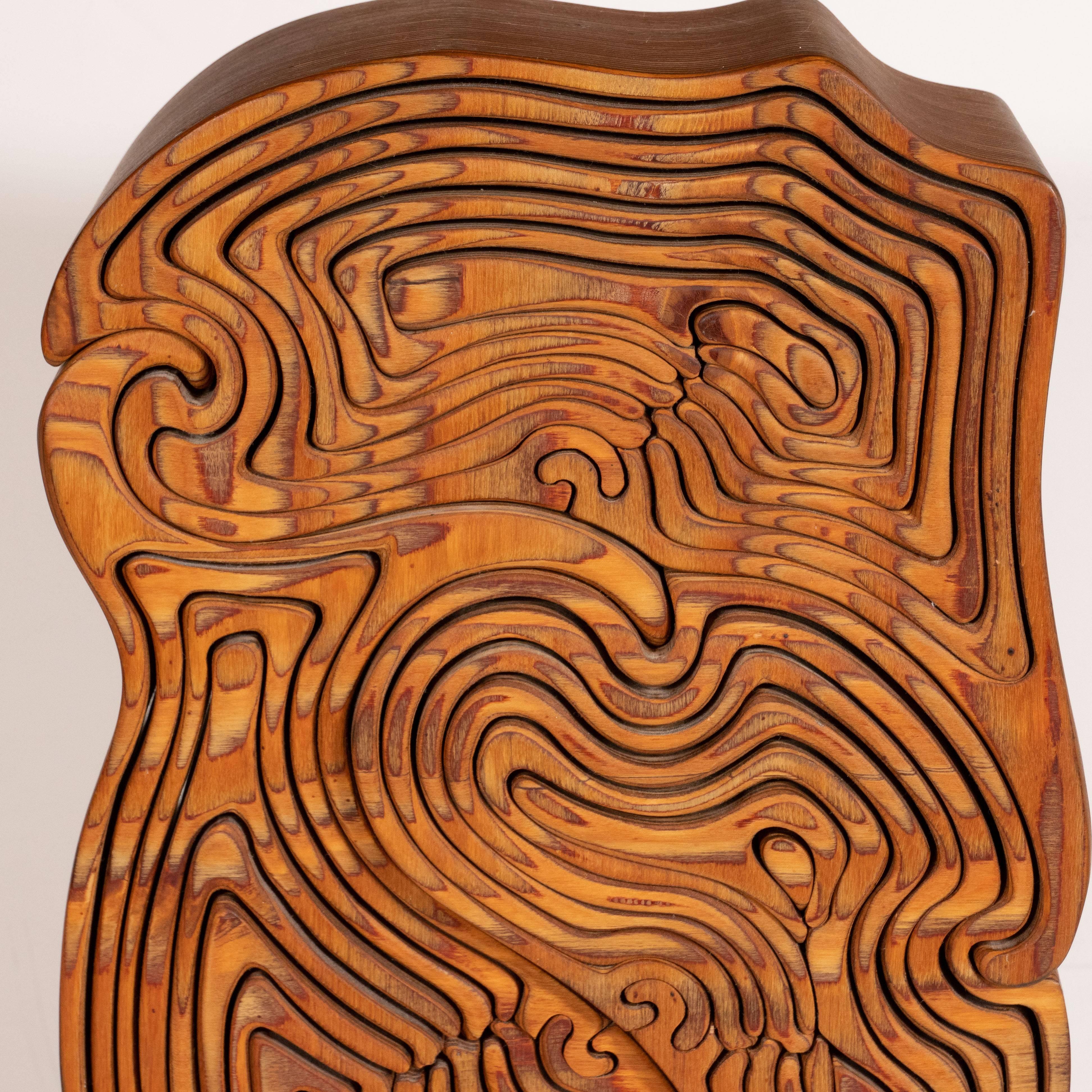 Mid-Century Modern Abstract Dynamic Olive Wood Puzzle Sculpture 2