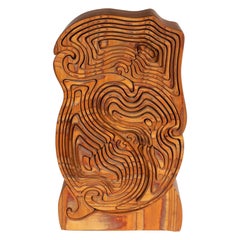 Vintage Mid-Century Modern Abstract Dynamic Olive Wood Puzzle Sculpture