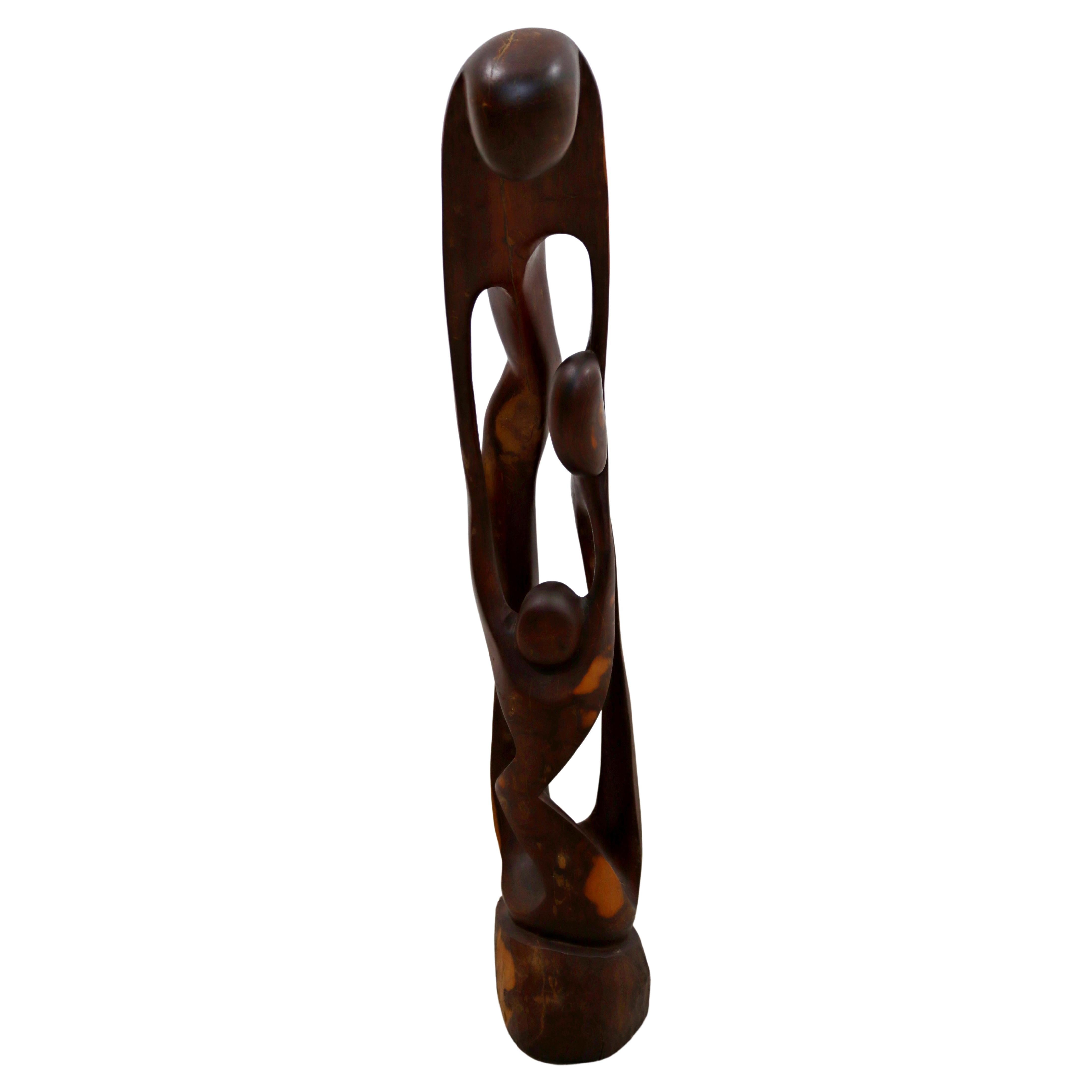 Abstrakte, figurative Holzschnitzerei-Bodenskulptur, Moderne der Mitte des Jahrhunderts