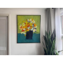 Mid-Century Modern Abstract Floral Painting Signed