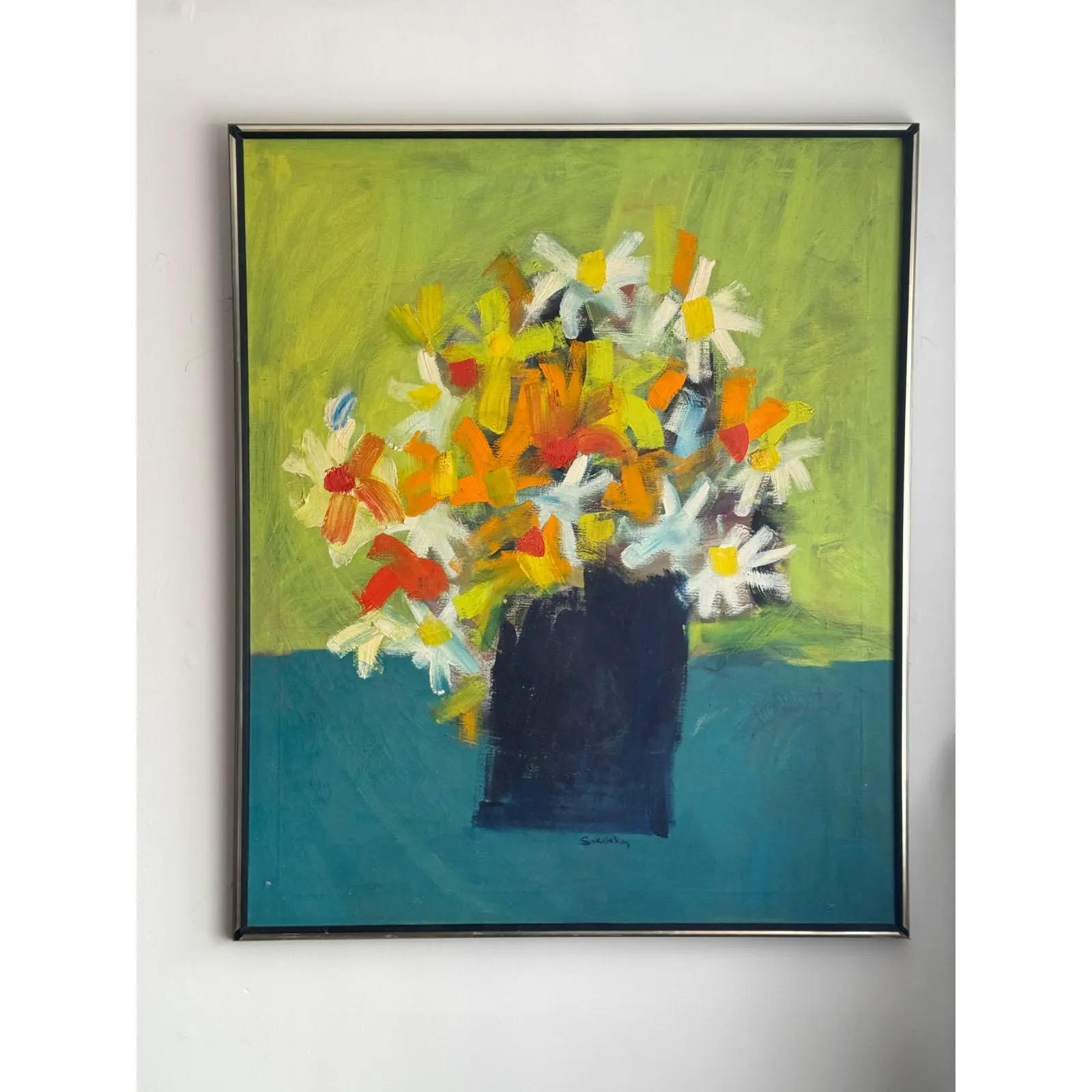 Mid-Century Modern Abstract Floral Painting Signed (Moderne der Mitte des Jahrhunderts) im Angebot