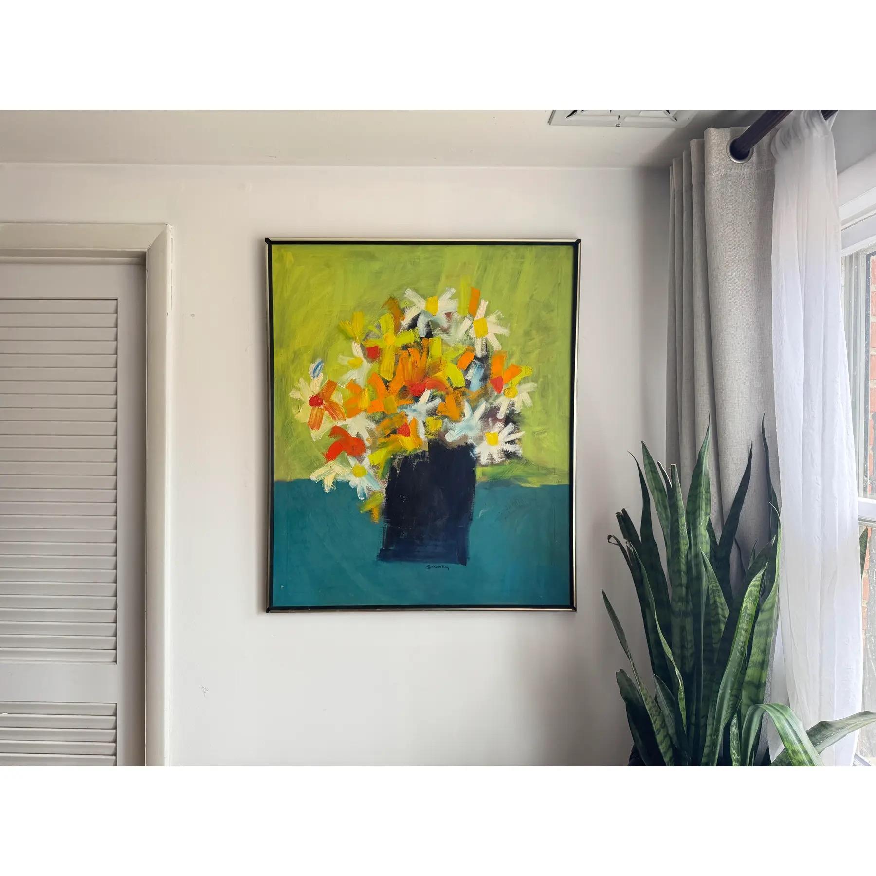 Mid-Century Modern Abstract Floral Painting Signed (Leinwand) im Angebot