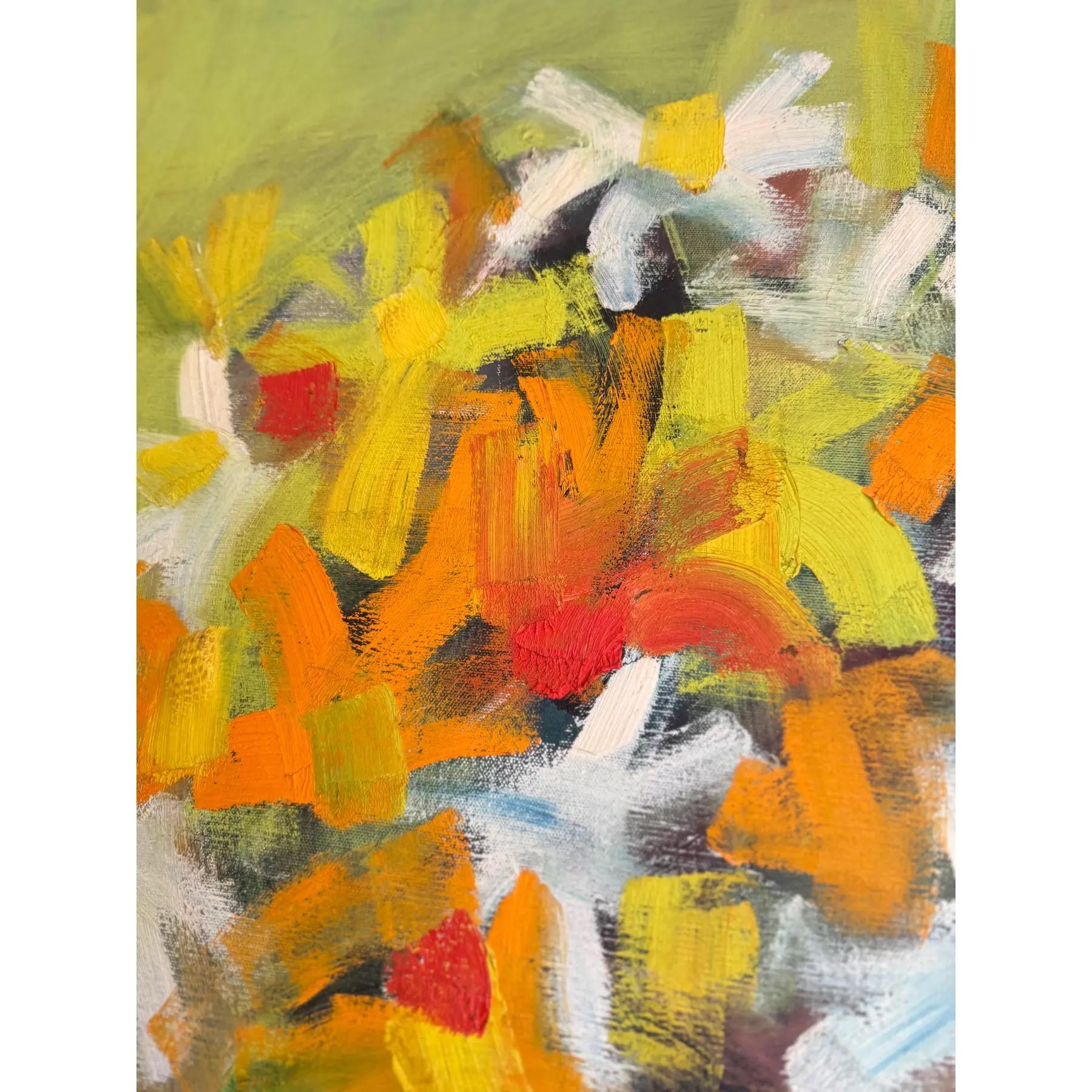 Mid-Century Modern Abstract Floral Painting Signed im Angebot 1