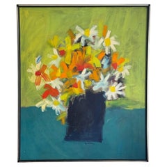 Mid-Century Modern Abstract Floral Painting Signed