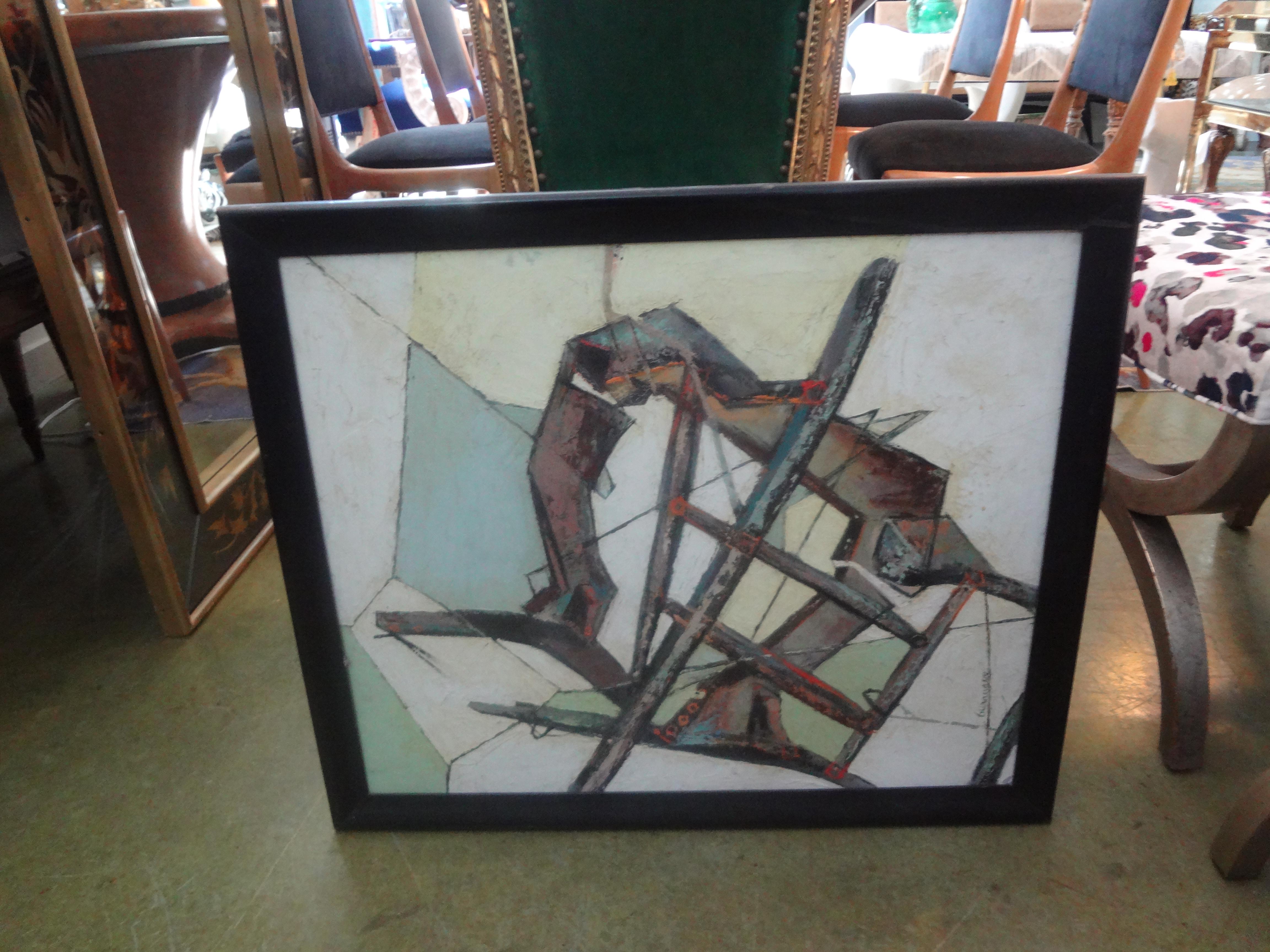 Mid-Century Modern Abstract Framed Oil on Board For Sale 5
