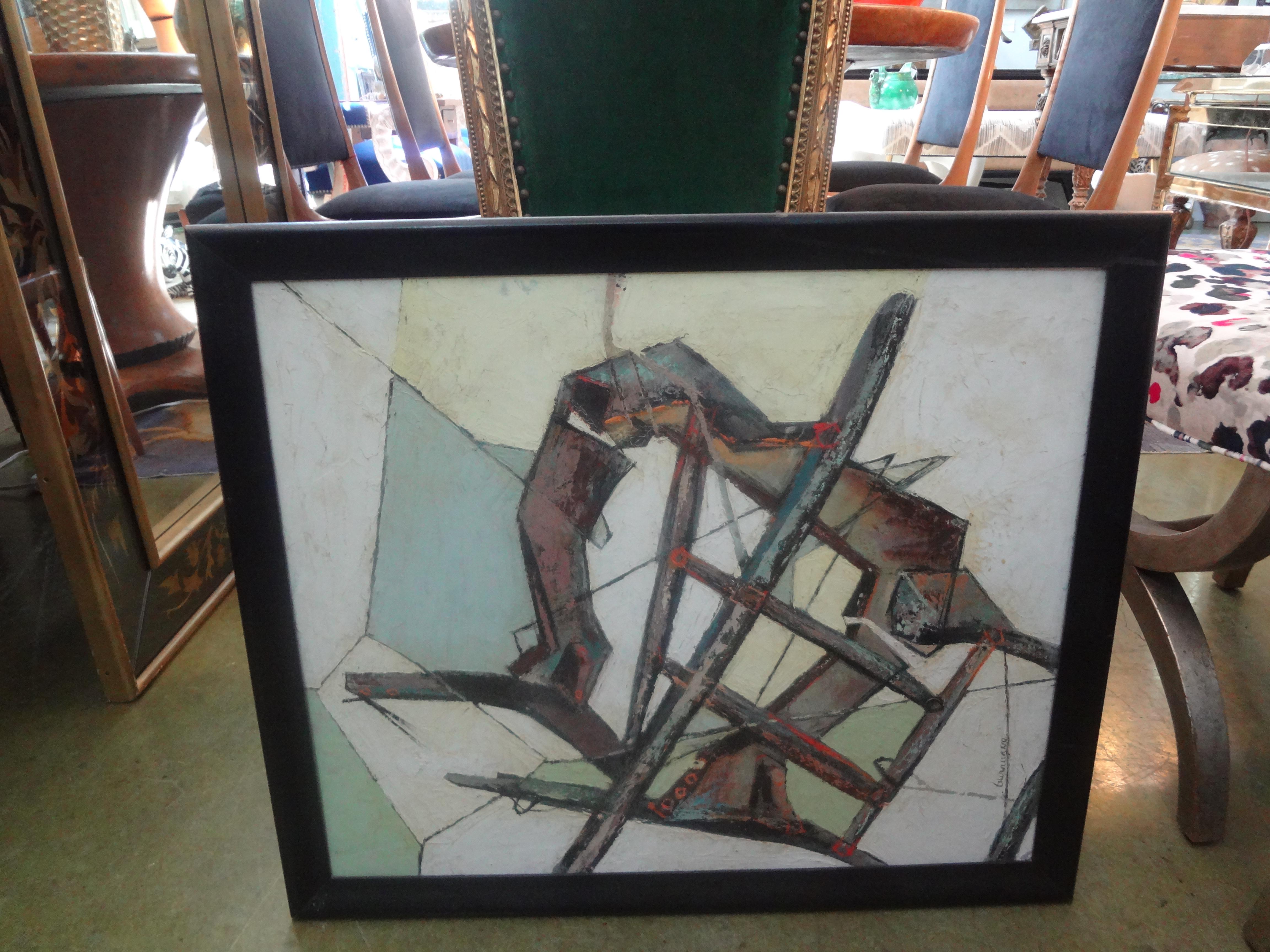Mid-Century Modern Abstract Framed Oil on Board For Sale 4