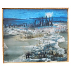 Mid-Century Modern Abstract French Winter Landscape Painting by Pierre