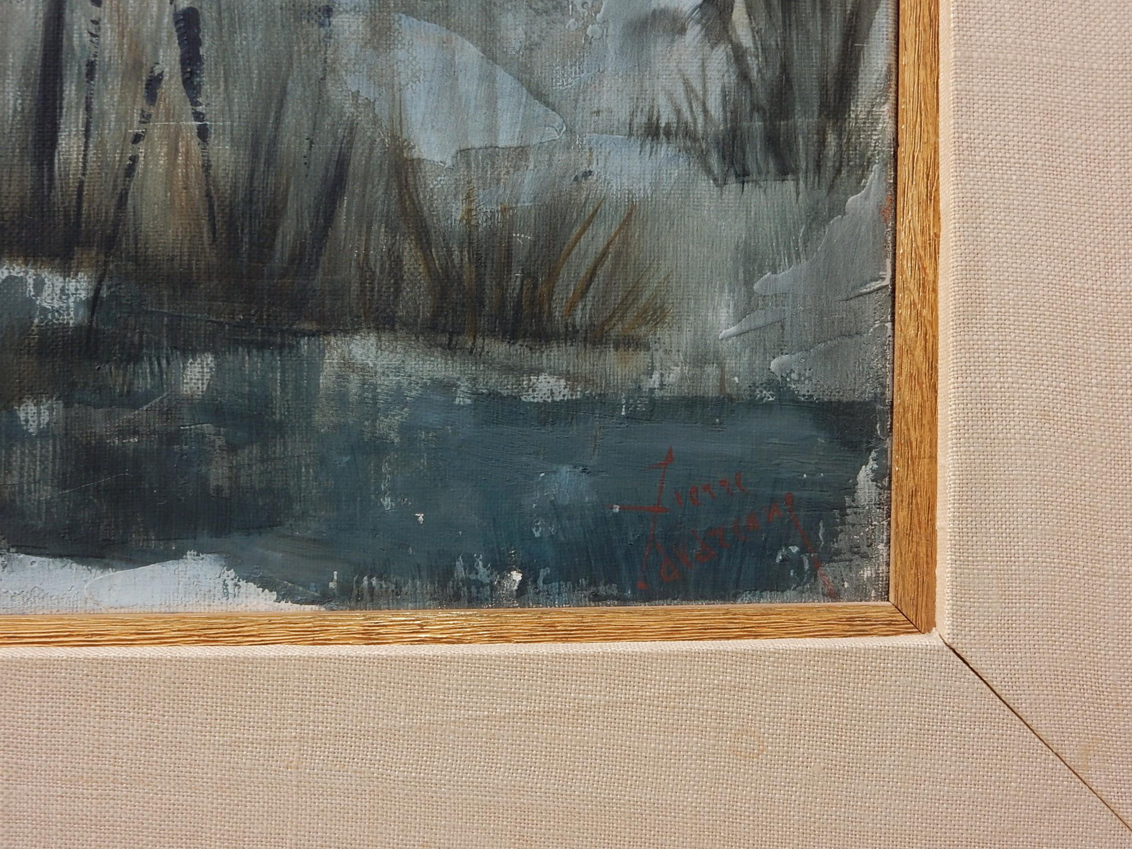 Mid-Century Modern Abstract French Winter Landscape Painting by Pierre In Good Condition For Sale In Las Vegas, NV