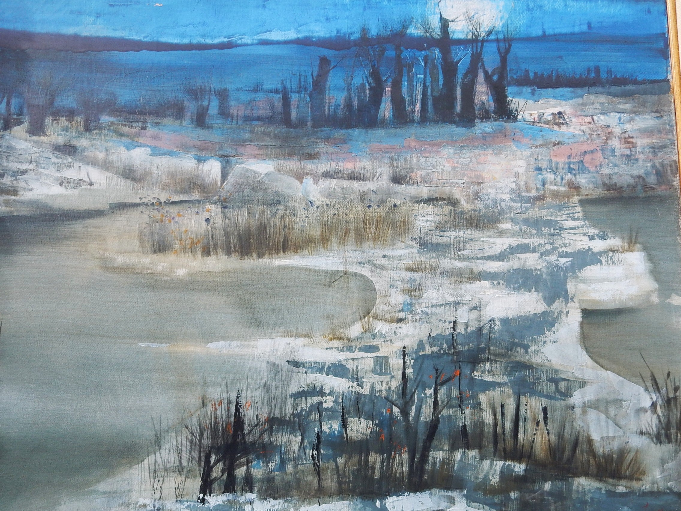 Mid-Century Modern Abstract French Winter Landscape Painting by Pierre For Sale 1