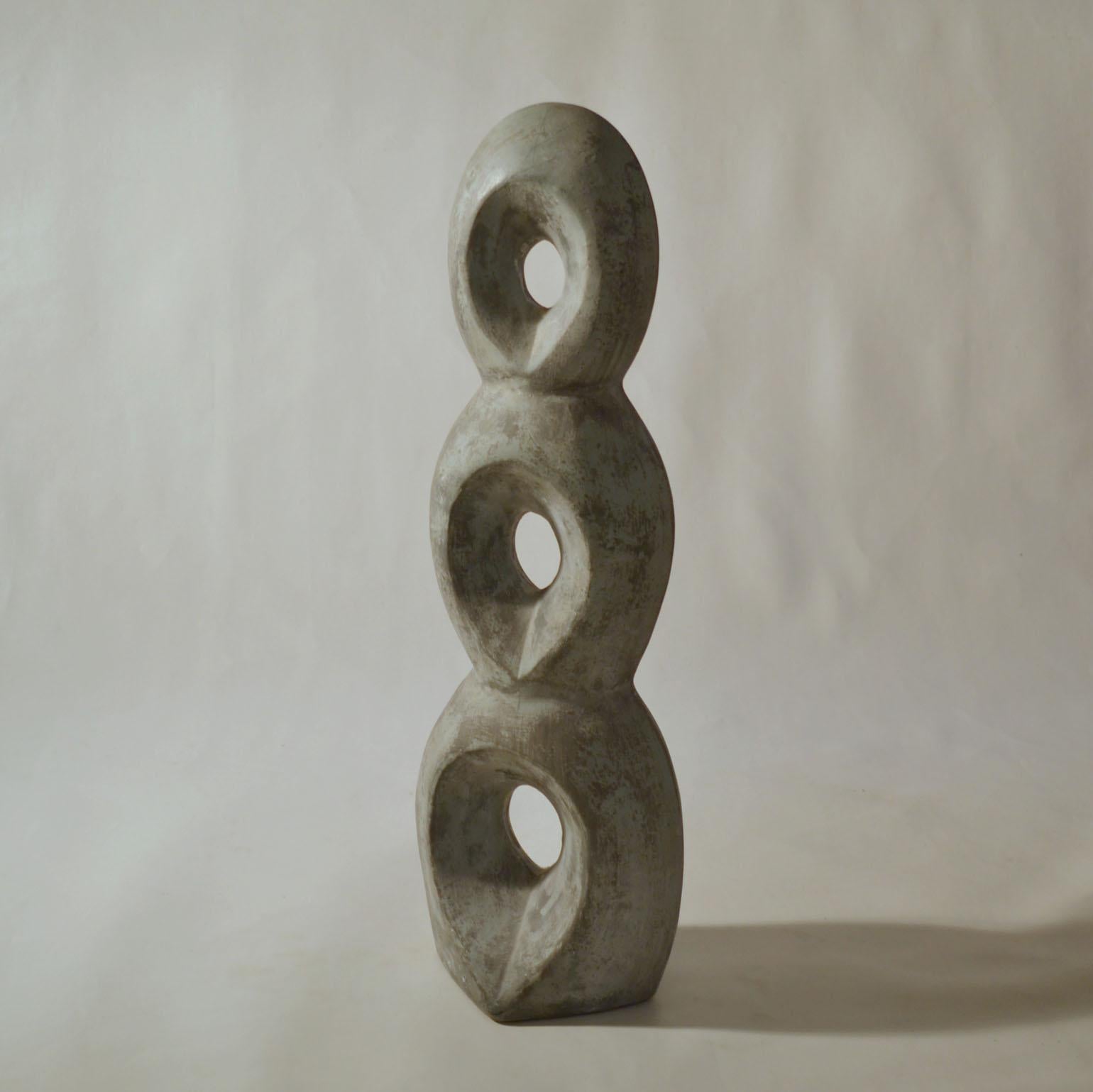 Hand formed abstract freestanding ceramic sculpture with matt grey glaze is made in the 1960s.