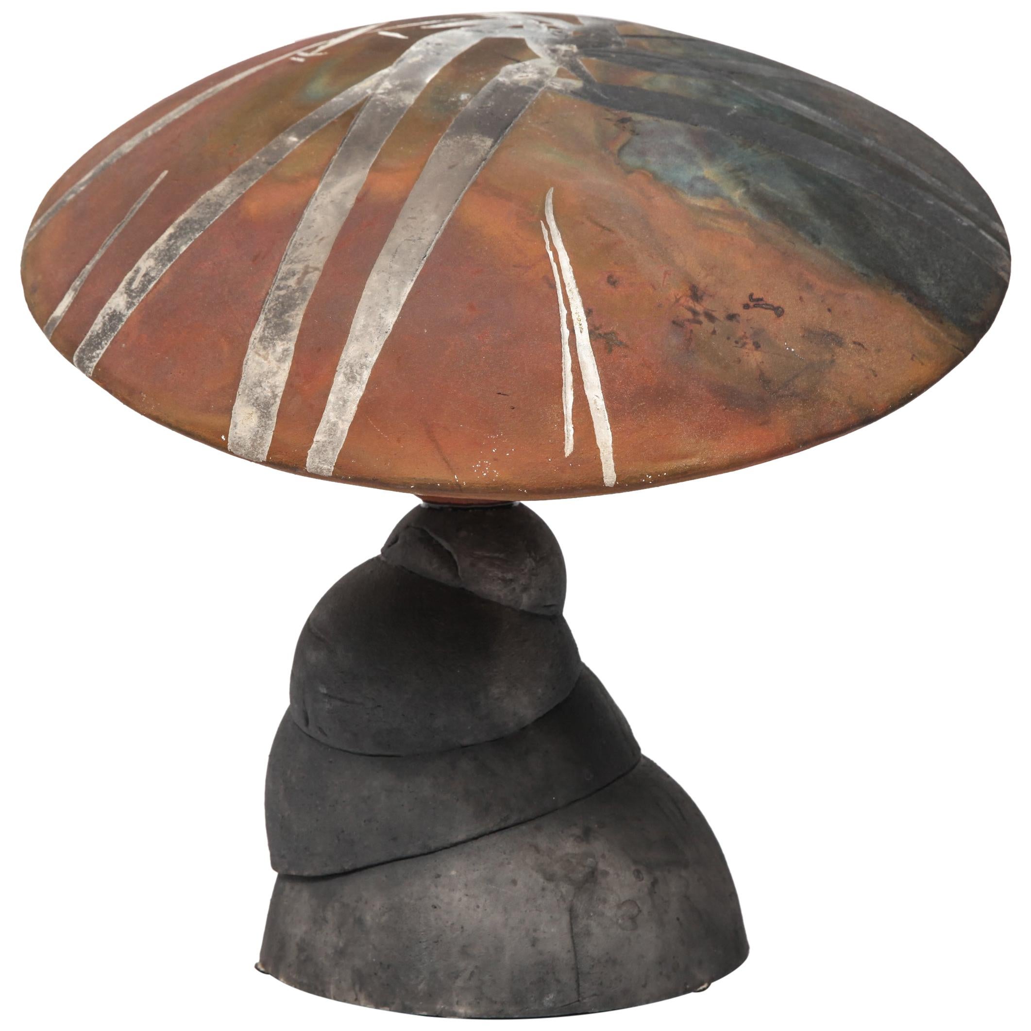 Mid-Century Modern Abstract Handmade Raku Ceramic Mushroom Sculpture