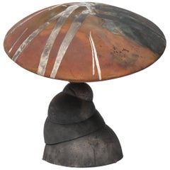 Mid-Century Modern Abstract Handmade Raku Ceramic Mushroom Sculpture