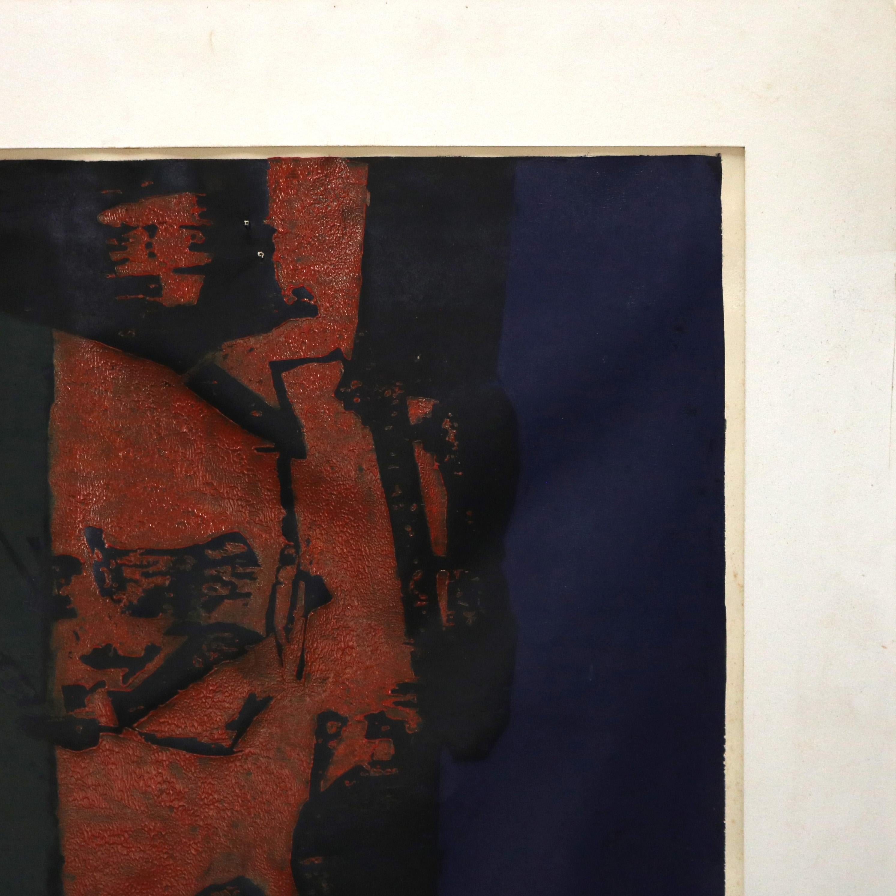 Mid Century Modern Abstrakt Impressionist Mixed Media C1968 im Zustand „Gut“ im Angebot in Big Flats, NY