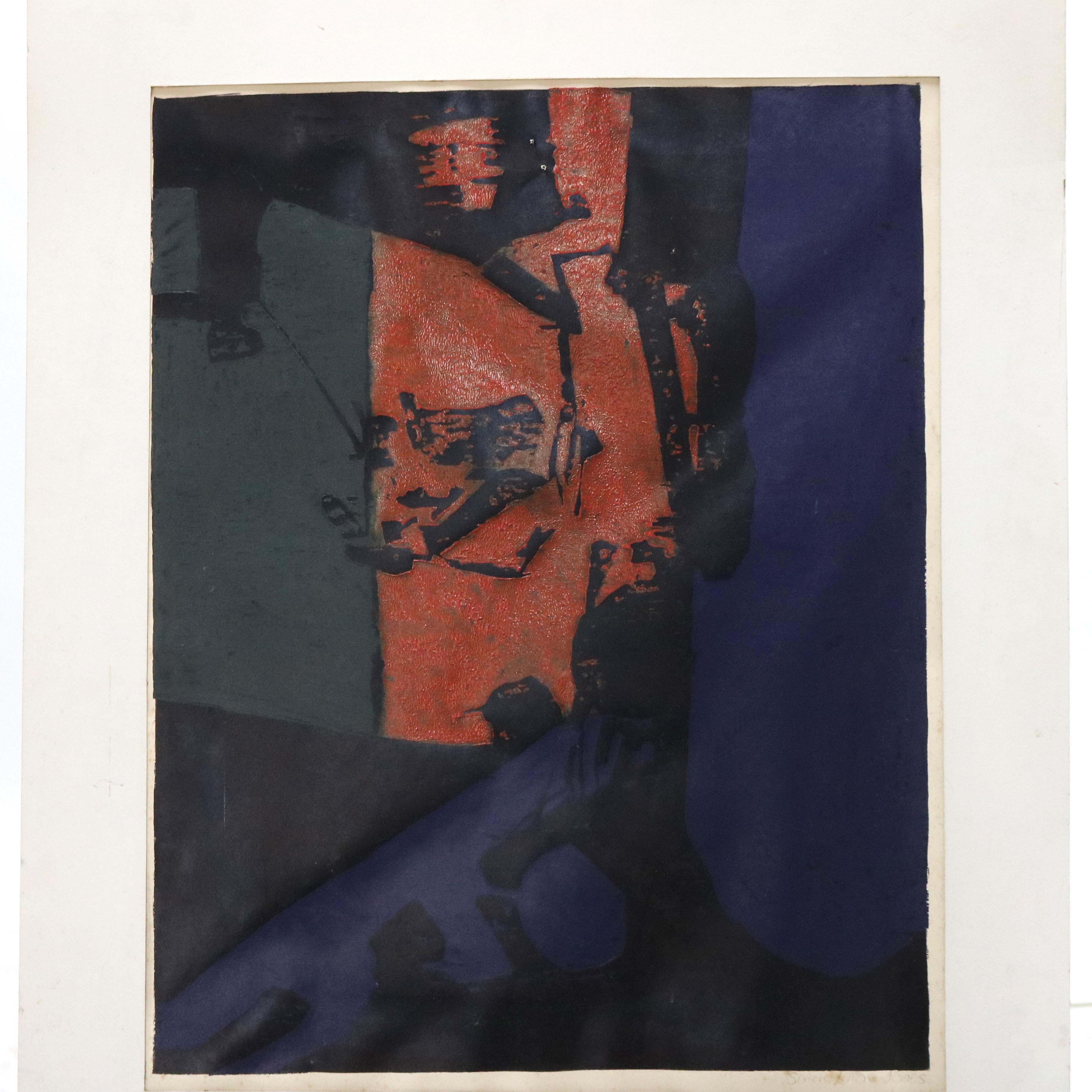 Mid Century Modern Abstrakt Impressionist Mixed Media C1968 (20. Jahrhundert) im Angebot