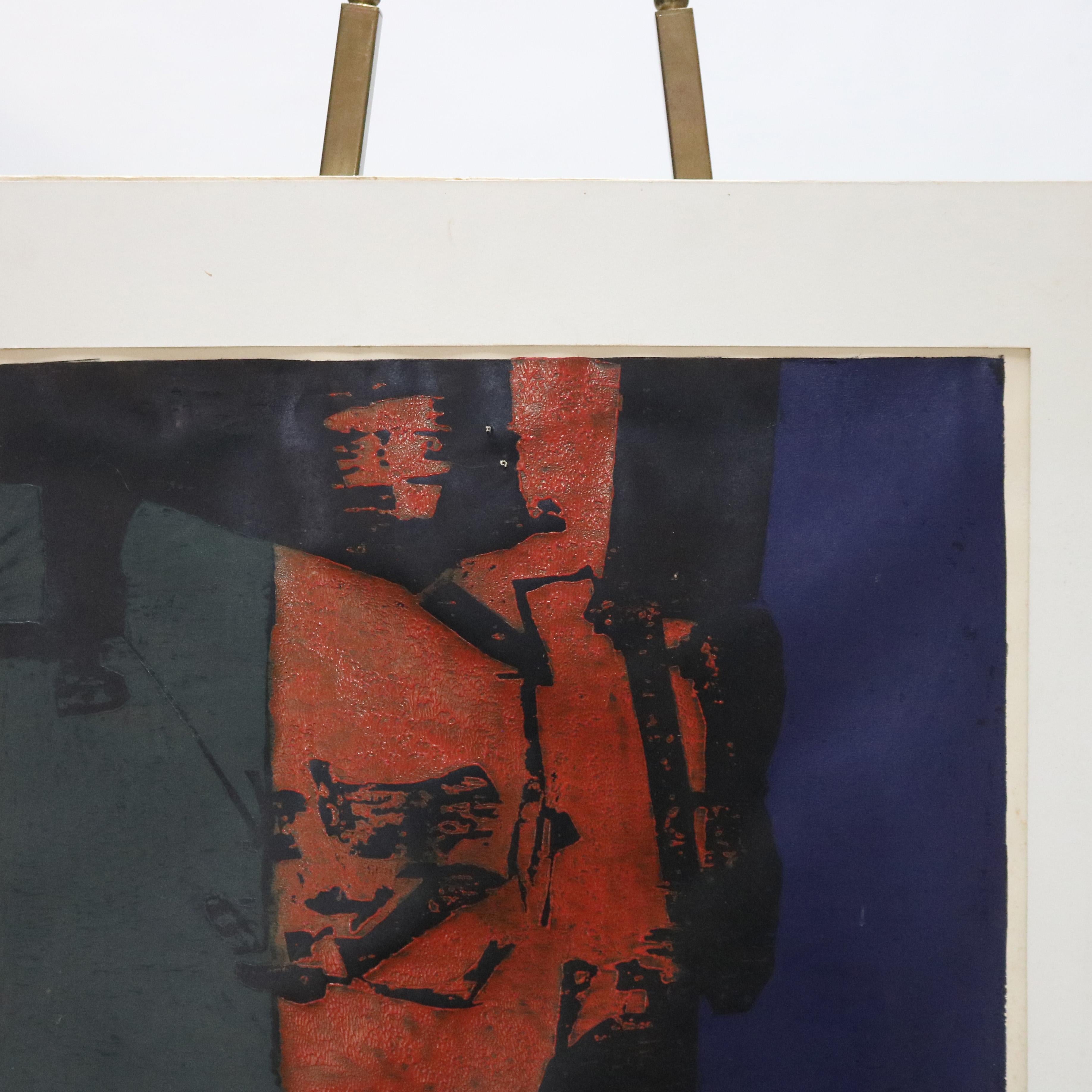 Mid Century Modern Abstrakt Impressionist Mixed Media C1968 im Angebot 1