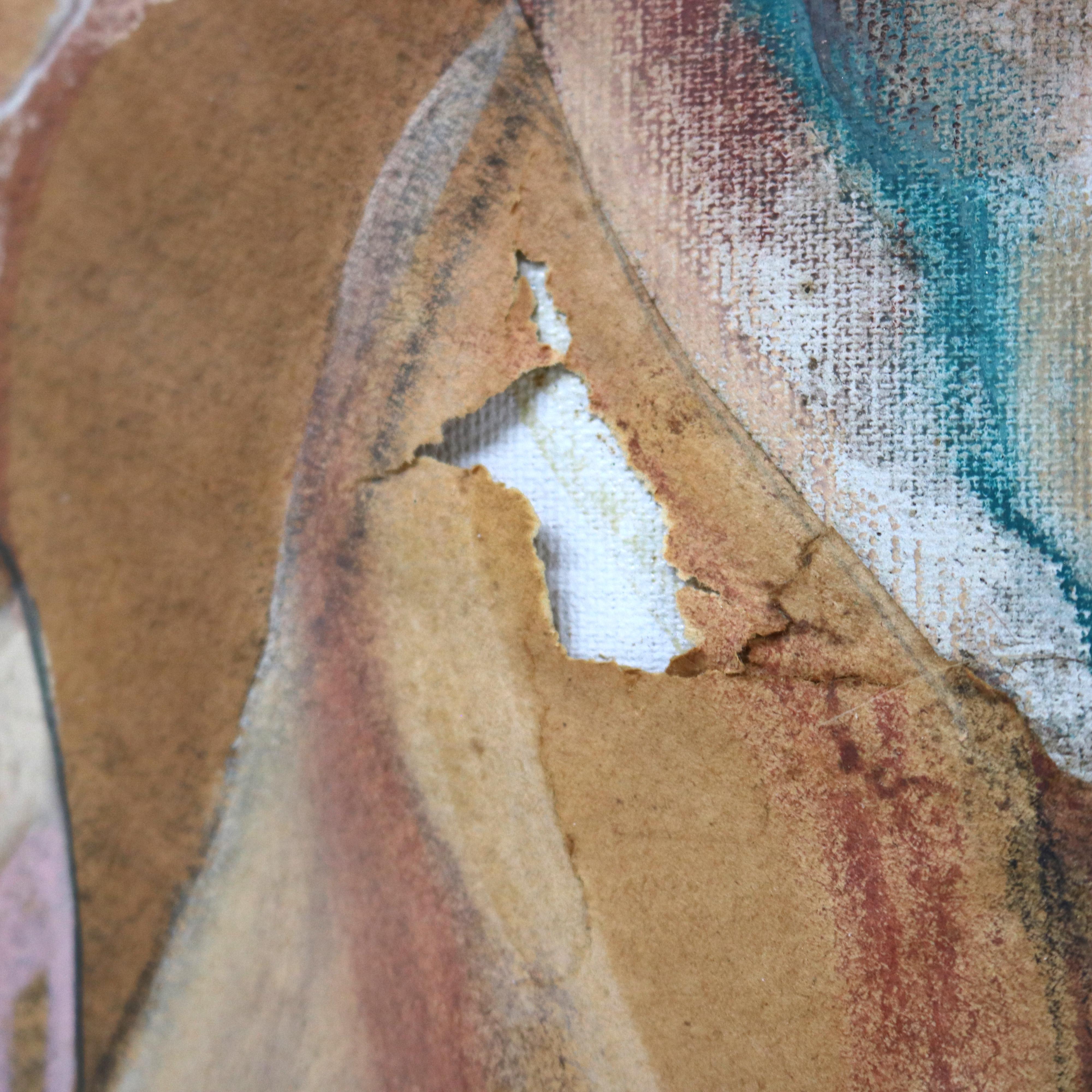 Mid Century Modern Abstrakt Impressionist Multimédia Gemälde auf Leinwand C1968 im Angebot 5