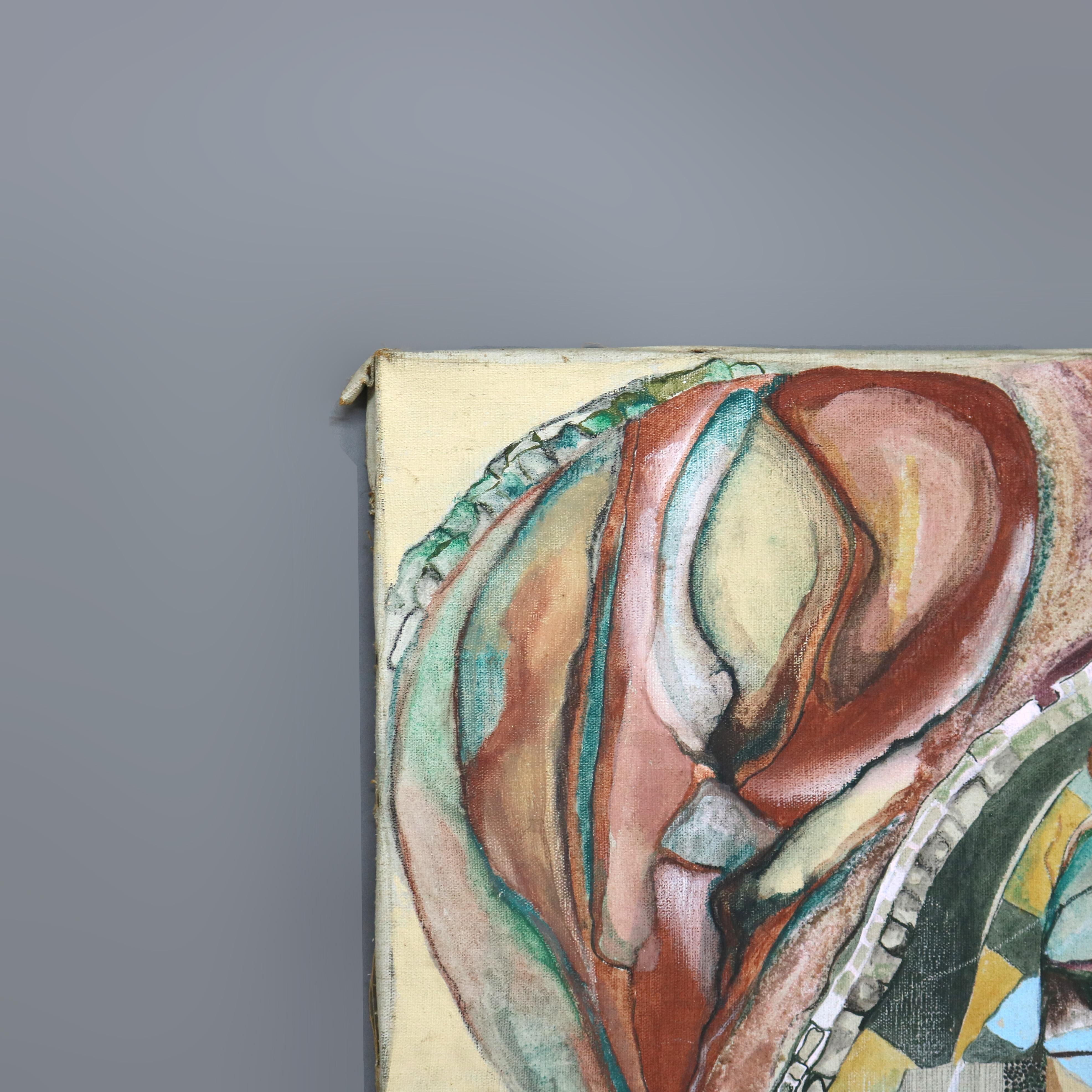 Mid Century Modern Abstrakt Impressionist Multimédia Gemälde auf Leinwand C1968 im Zustand „Gut“ im Angebot in Big Flats, NY
