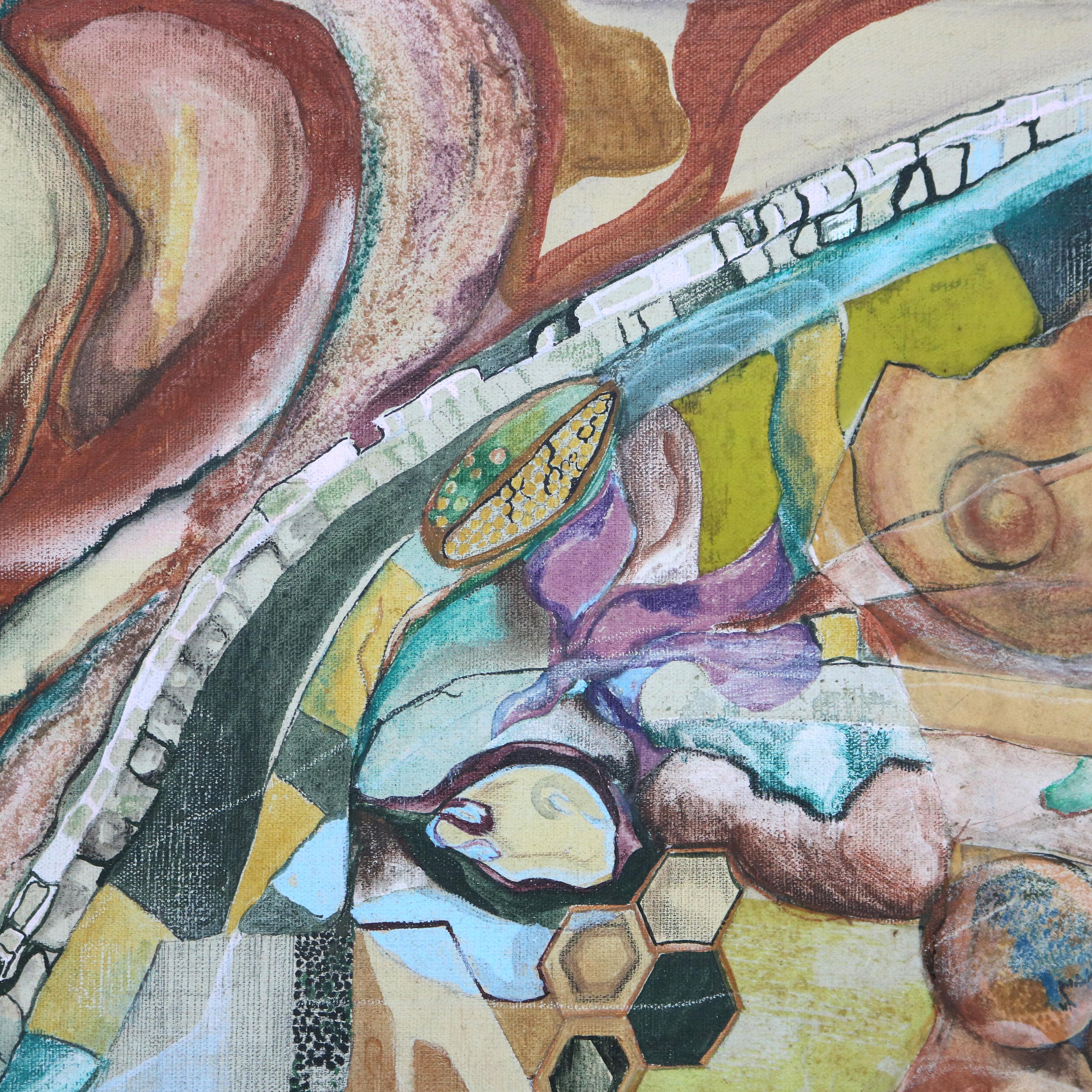 Mid Century Modern Abstrakt Impressionist Multimédia Gemälde auf Leinwand C1968 (20. Jahrhundert) im Angebot