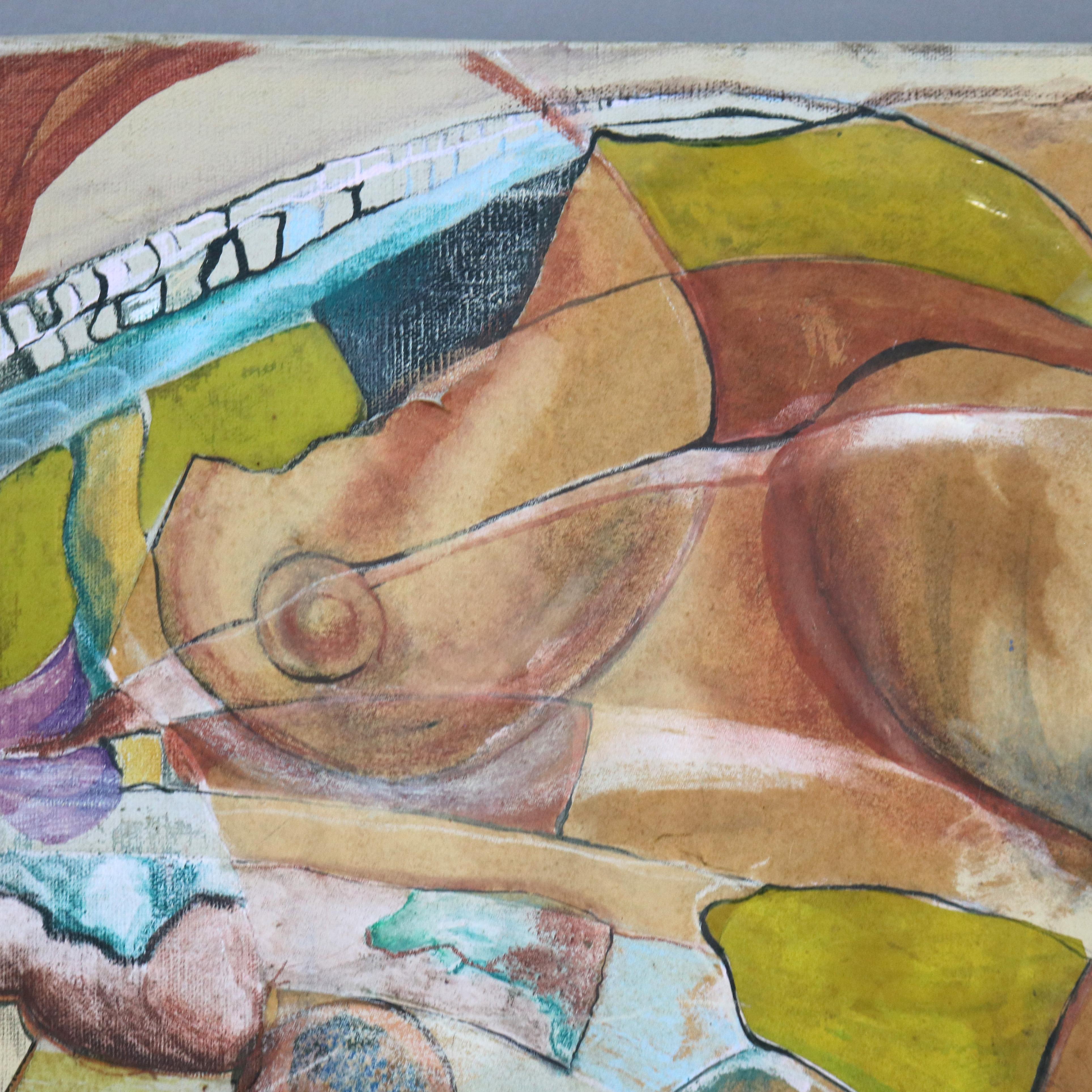 Mid Century Modern Abstrakt Impressionist Multimédia Gemälde auf Leinwand C1968 im Angebot 2