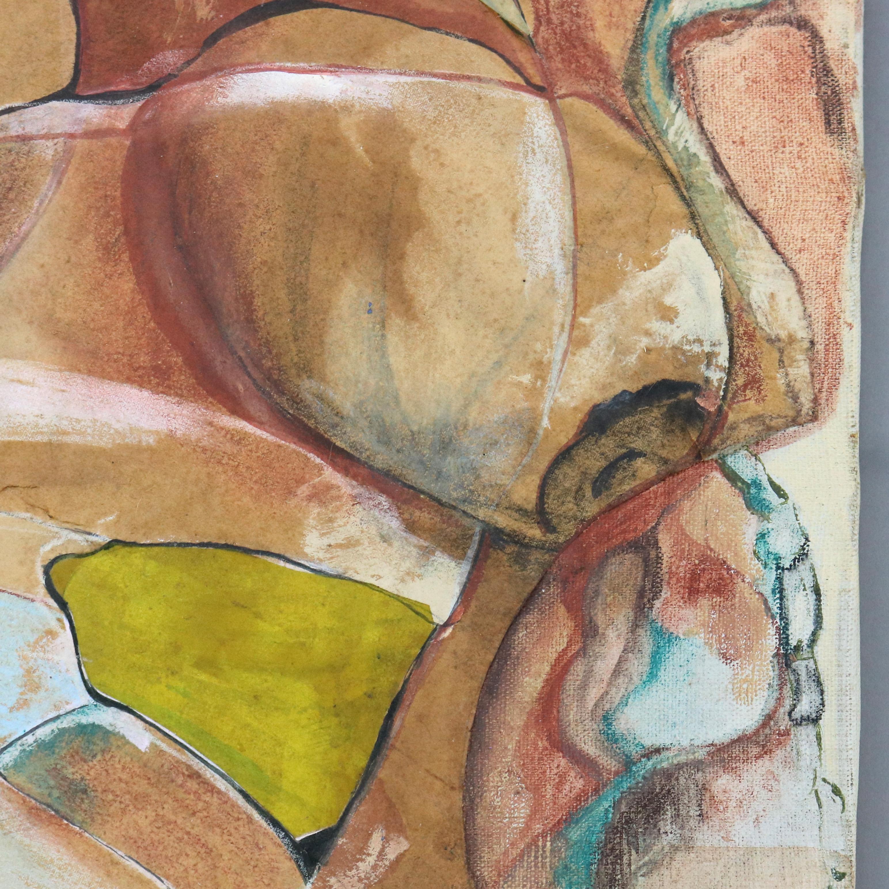Mid Century Modern Abstrakt Impressionist Multimédia Gemälde auf Leinwand C1968 im Angebot 3