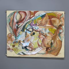 Mid Century Modern Abstract Impressionist Multimédia Painting on Canvas C1968