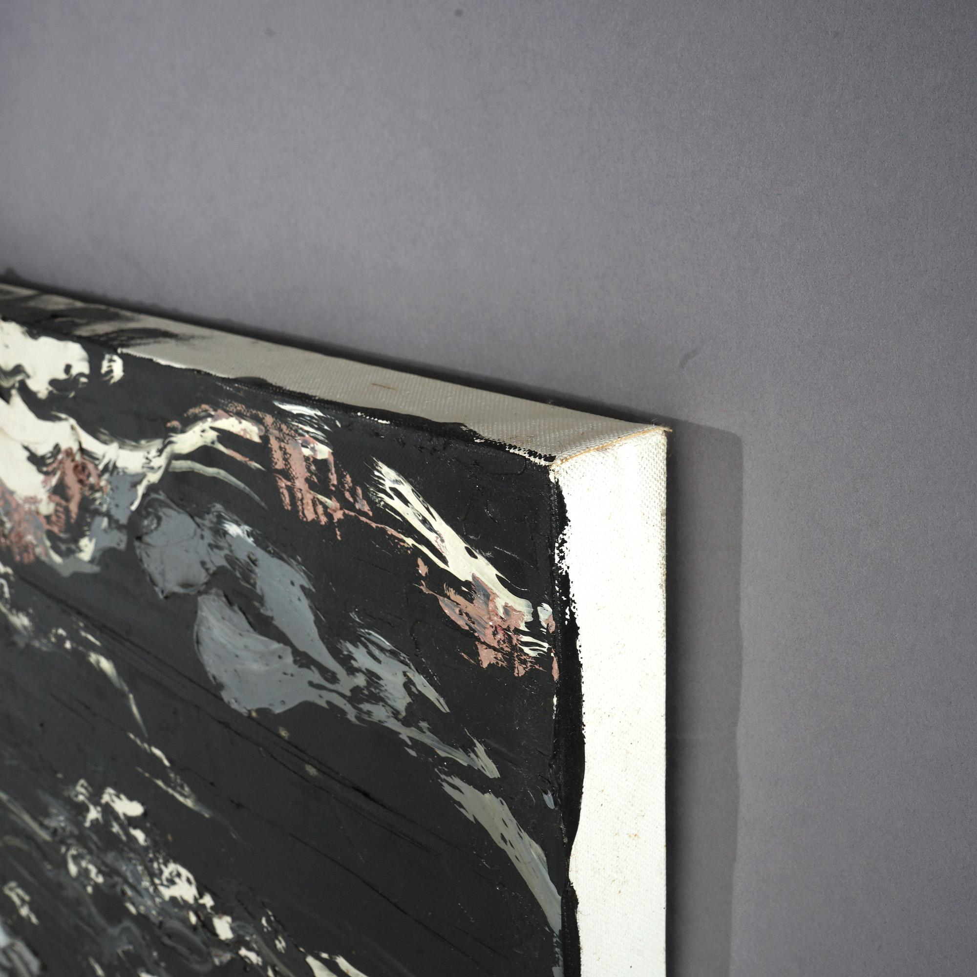 Óleo sobre lienzo Impresionista Abstracto Moderno de Mitad de Siglo, Gris  Tonos, siglo XX Pintado a mano en venta