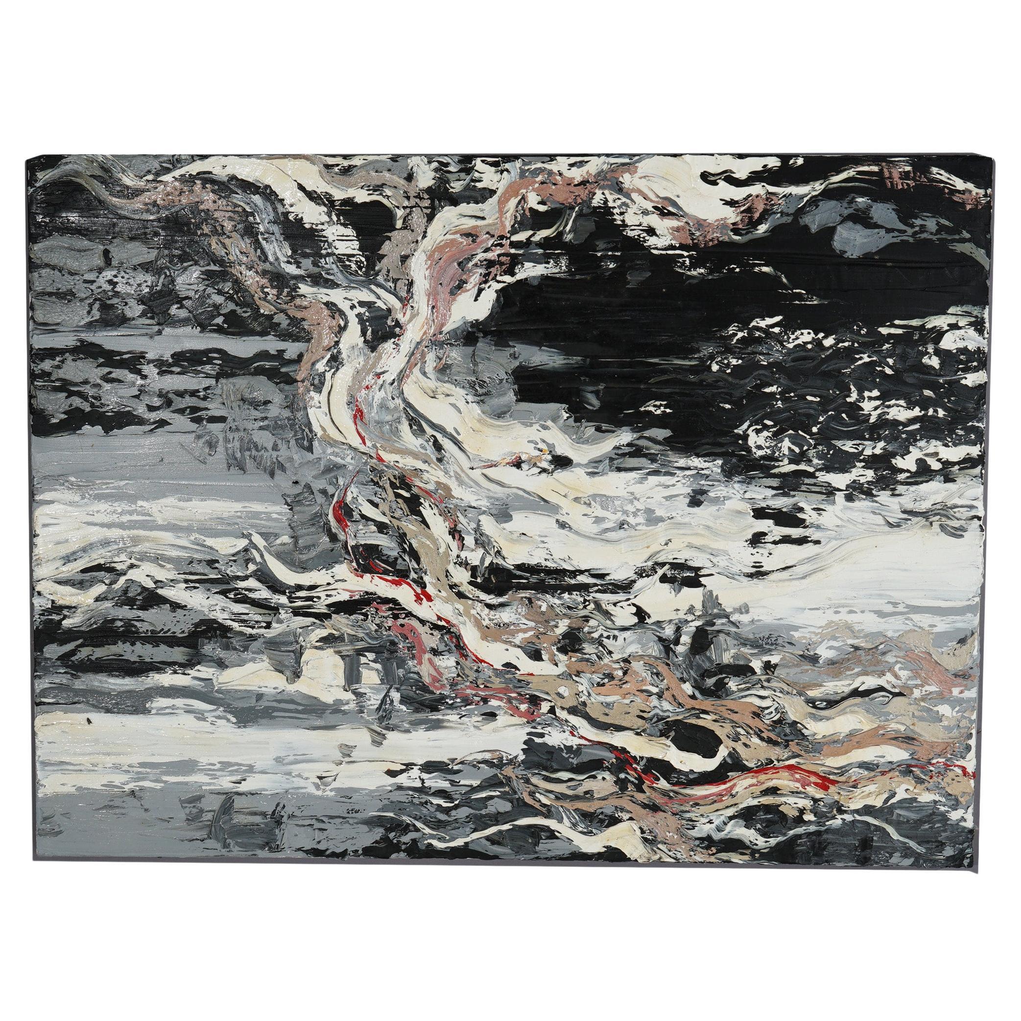 Mid Century Modern Abstract Impressionist Oil on Canvas, Grey  Tones, 20thC