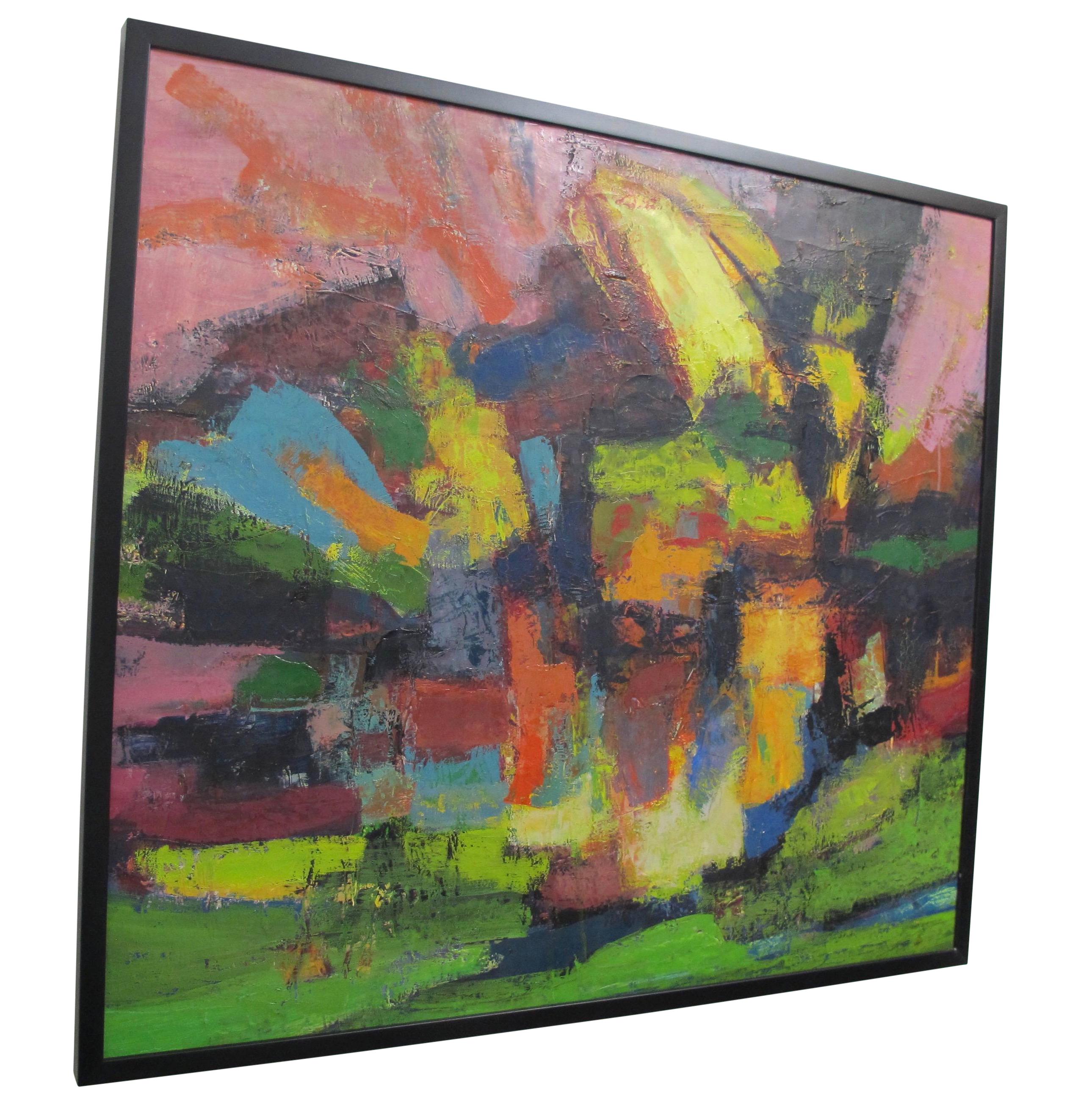 Hand-Painted Mid-Century Modern Abstract Impressionist Painting, American circa 1960s