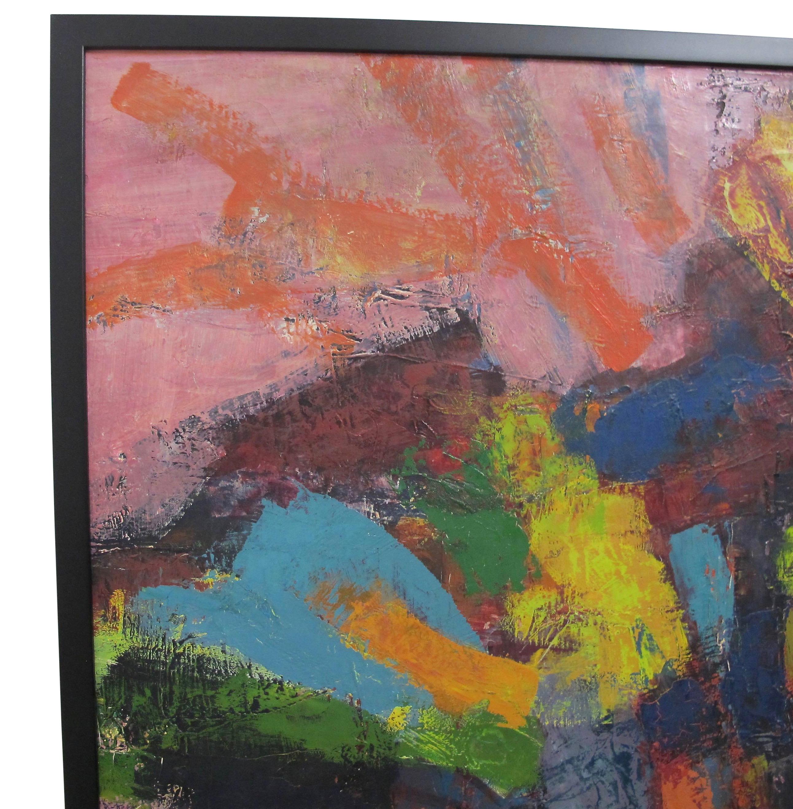 Canvas Mid-Century Modern Abstract Impressionist Painting, American circa 1960s