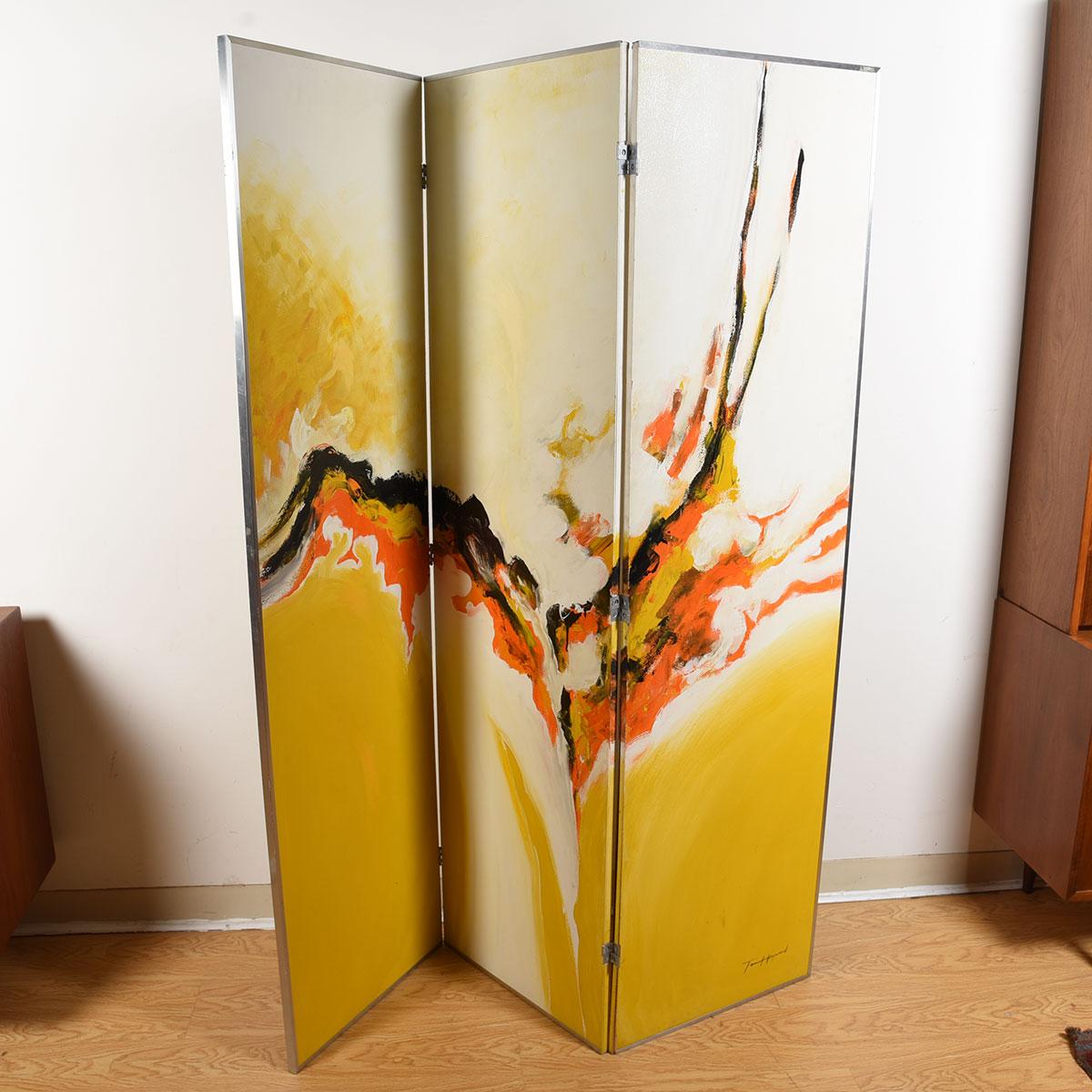 Mid-Century Modern Abstract Large Painted Screen Room Divider For Sale 3