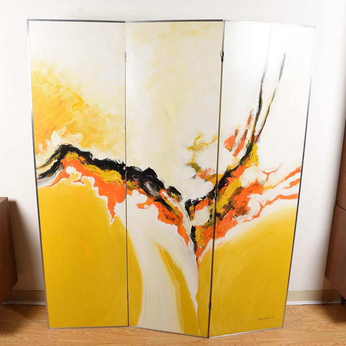 Unknown Mid-Century Modern Abstract Large Painted Screen Room Divider For Sale