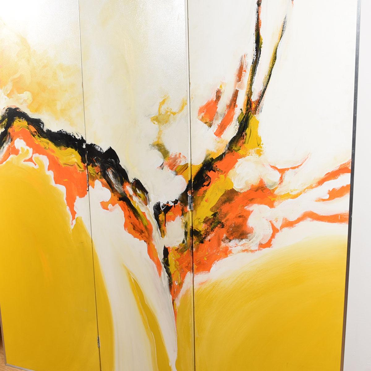 Metal Mid-Century Modern Abstract Large Painted Screen Room Divider For Sale