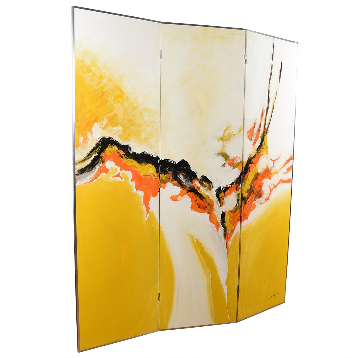 Mid-Century Modern Abstract Large Painted Screen Room Divider For Sale 1