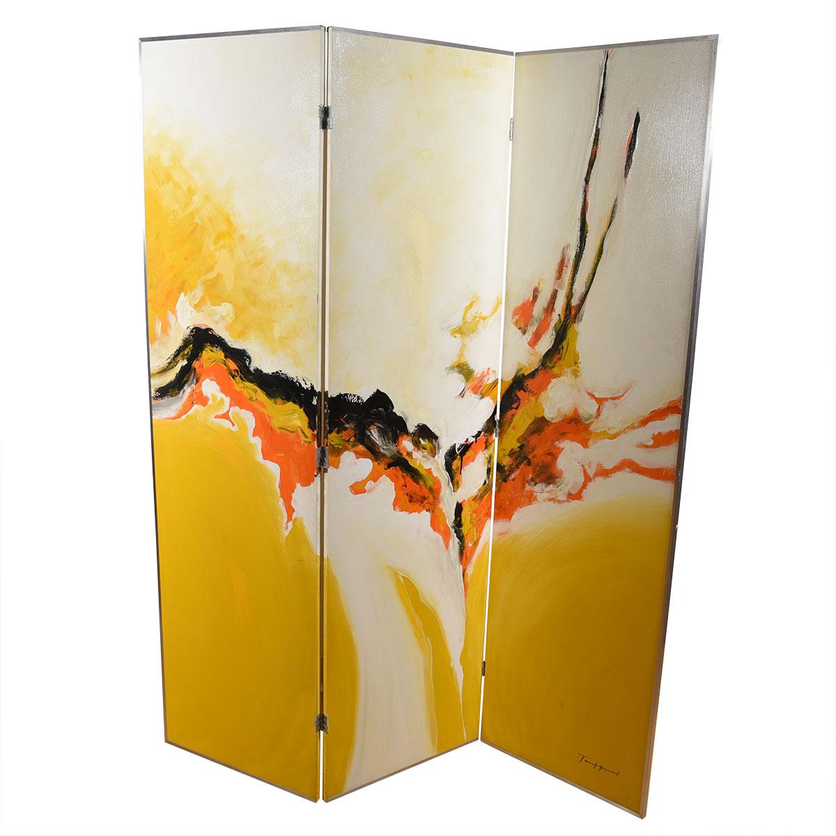 Mid-Century Modern Abstract Large Painted Screen Room Divider For Sale 2