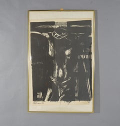 Abstraktes Lithographie der Kreuzigung, Bleistift, signiert Lebrun, ca. 1958, Moderne der Mitte des Jahrhunderts