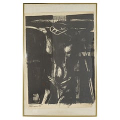 Mid Century Modern Abstract Litho of The Crucifixion, Pencil Signed Lebrun c1958